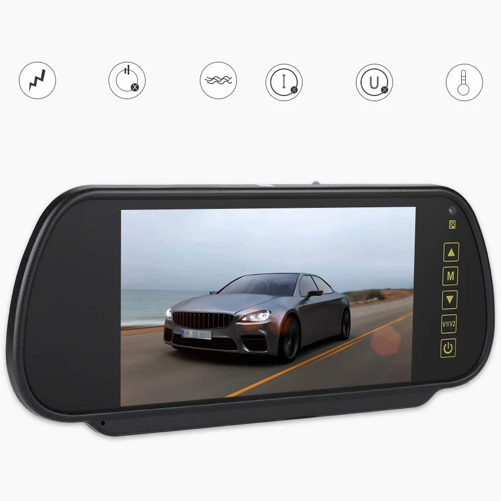 Espejo retrovisor LCD, espejo retrovisor para automóvil de 7 pulgadas Monitor de atenuación automática Cámara de visión trasera con soporte