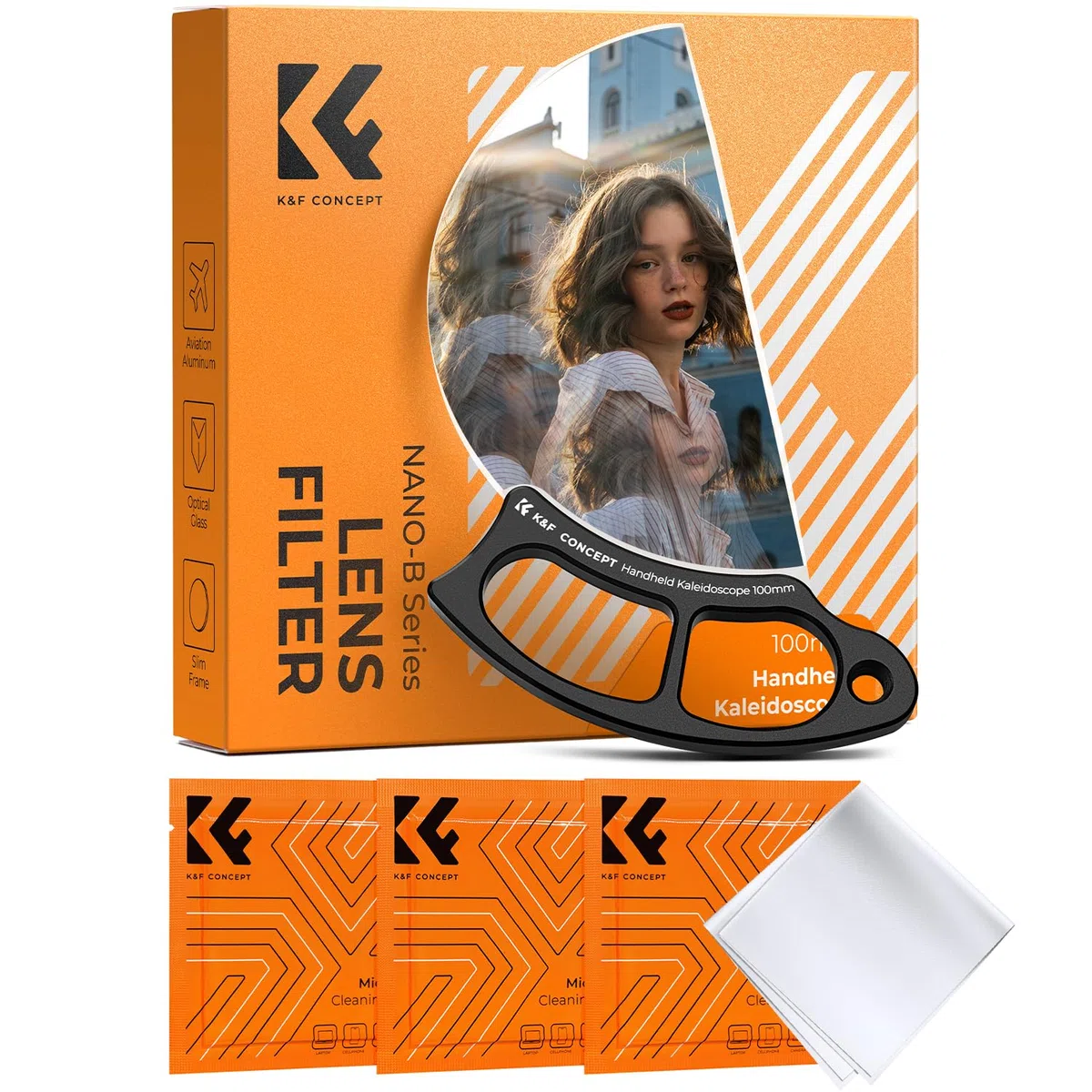 K&F CONCEPT Nano-Basic Filtro de Lente de Prisma de Caleidoscopio Semicírculo,100mm Filtro de Efecto Prisma Caleidoscopio Semicírculo de Vidrio Óptico con 3 Paños de Limpieza