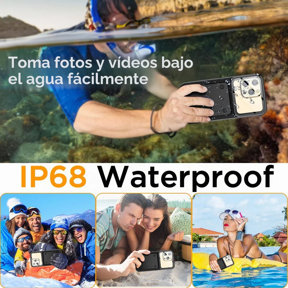 AICase Funda impermeable universal con función de autocomprobación, resistente al agua, funda impermeable para iPhone 16 Pro Max/Plus, 15 Pro Max, 14 Pro Max/13 Pro Max 6,9 pulgadas