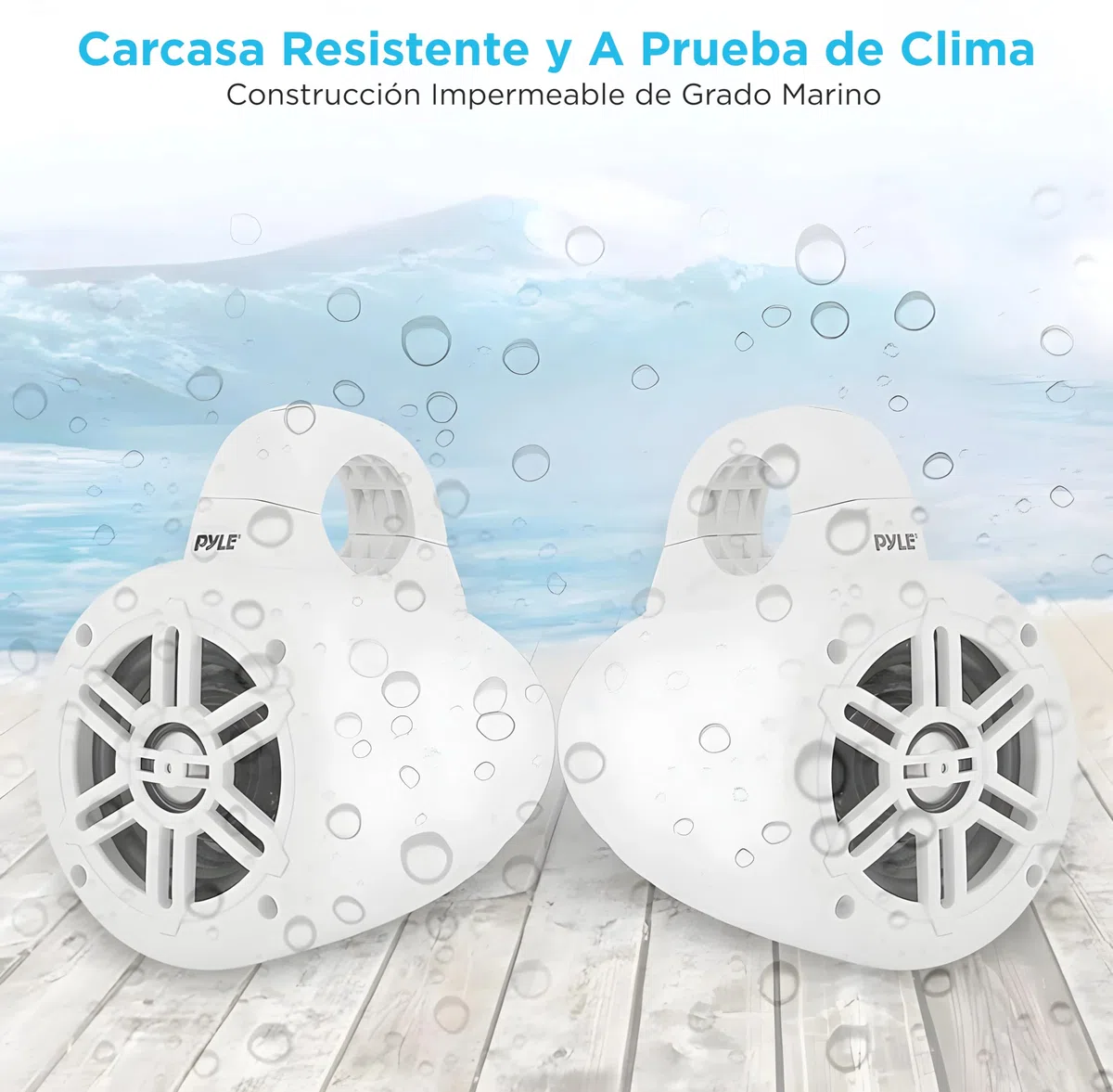 Pyle Altavoces de Torre, Wakeboard Marinos, A Prueba de Agua, Subwoofer Doble de 4”, 300W, Kit de Sistema de Audio, para Barco, Tweeter de cupula de Titanio, Abrazaderas de Montaje