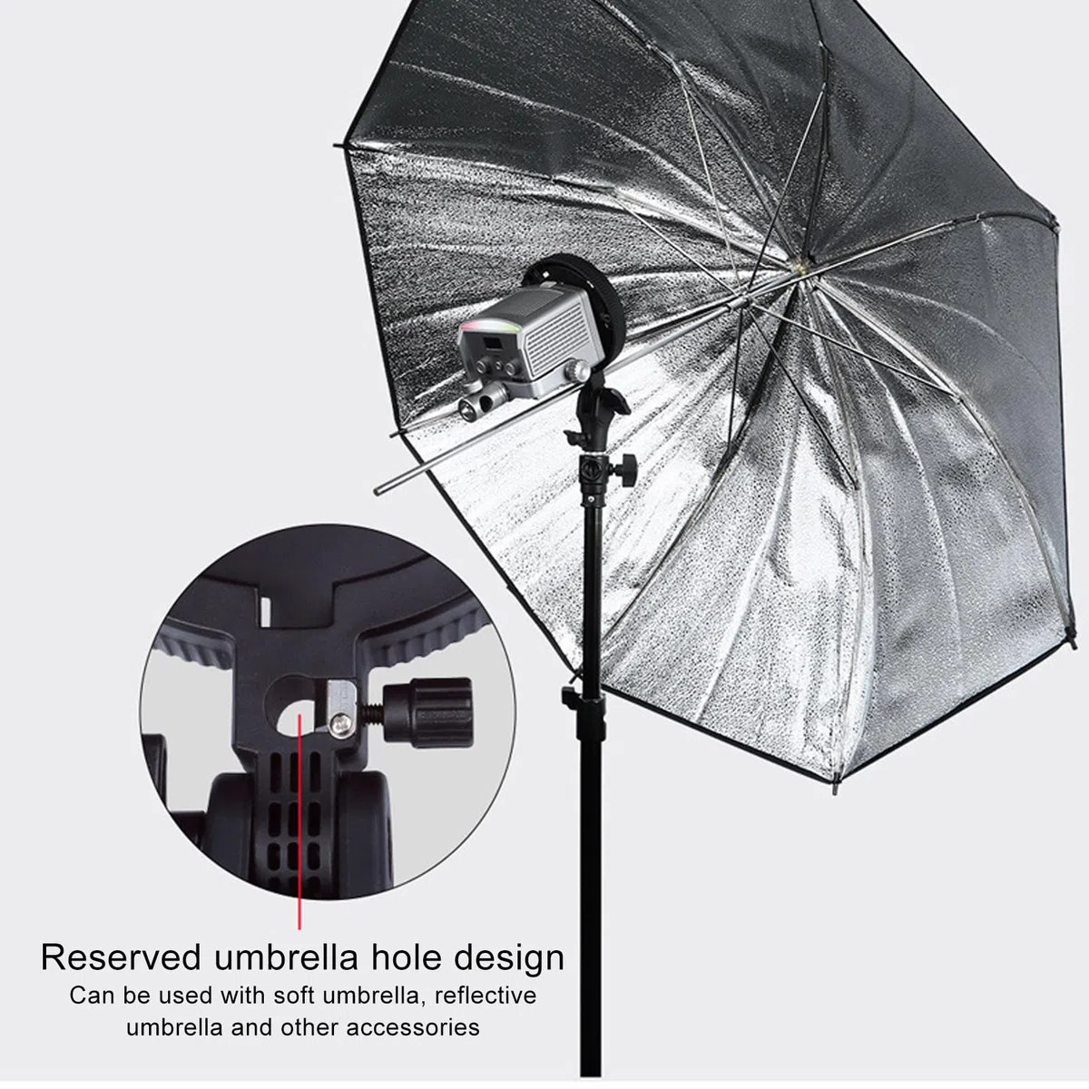 Soporte de Adaptador de Montaje de Bowens, Mini a Anillo de Adaptador de Montaje de Bowens Estándar con Enchufe Paraguas, 180 Inclinación, para Luces LED, Softboxes, Paraguas