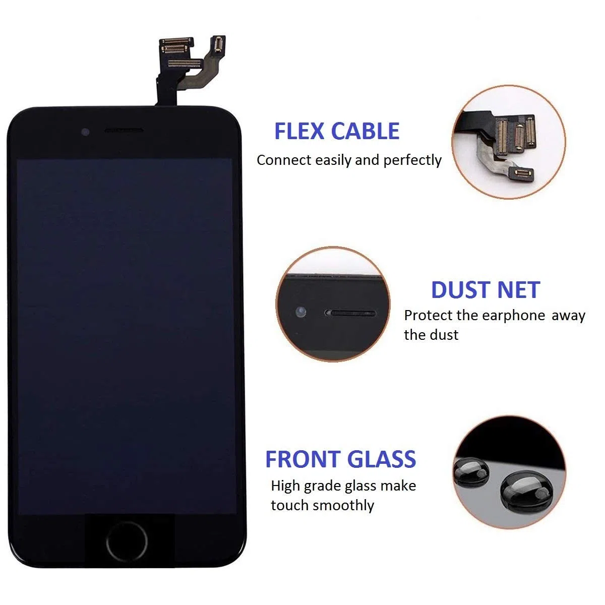 Brinonac Pantalla para iPhone 6, 4.7" Pantalla Táctil LCD con botón de Inicio,Cámara Frontal, Sensor de proximidad, Altavoz, ensamblaje de Marco digitalizador y Kit de reparación (Negro)