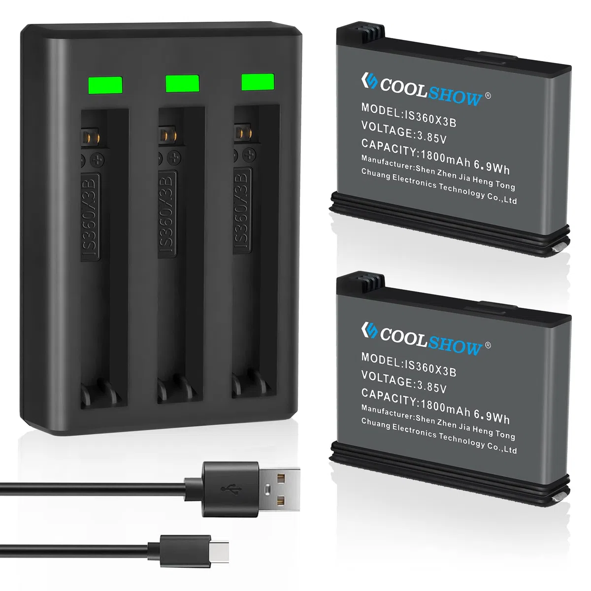 COOLSHOW Cámara de Acción X3 Batería de Repuesto 1800mAh 2 Packs y Cargador Triple X3 Compatible con Cámara X3 (Reemplaza para Batería X3)