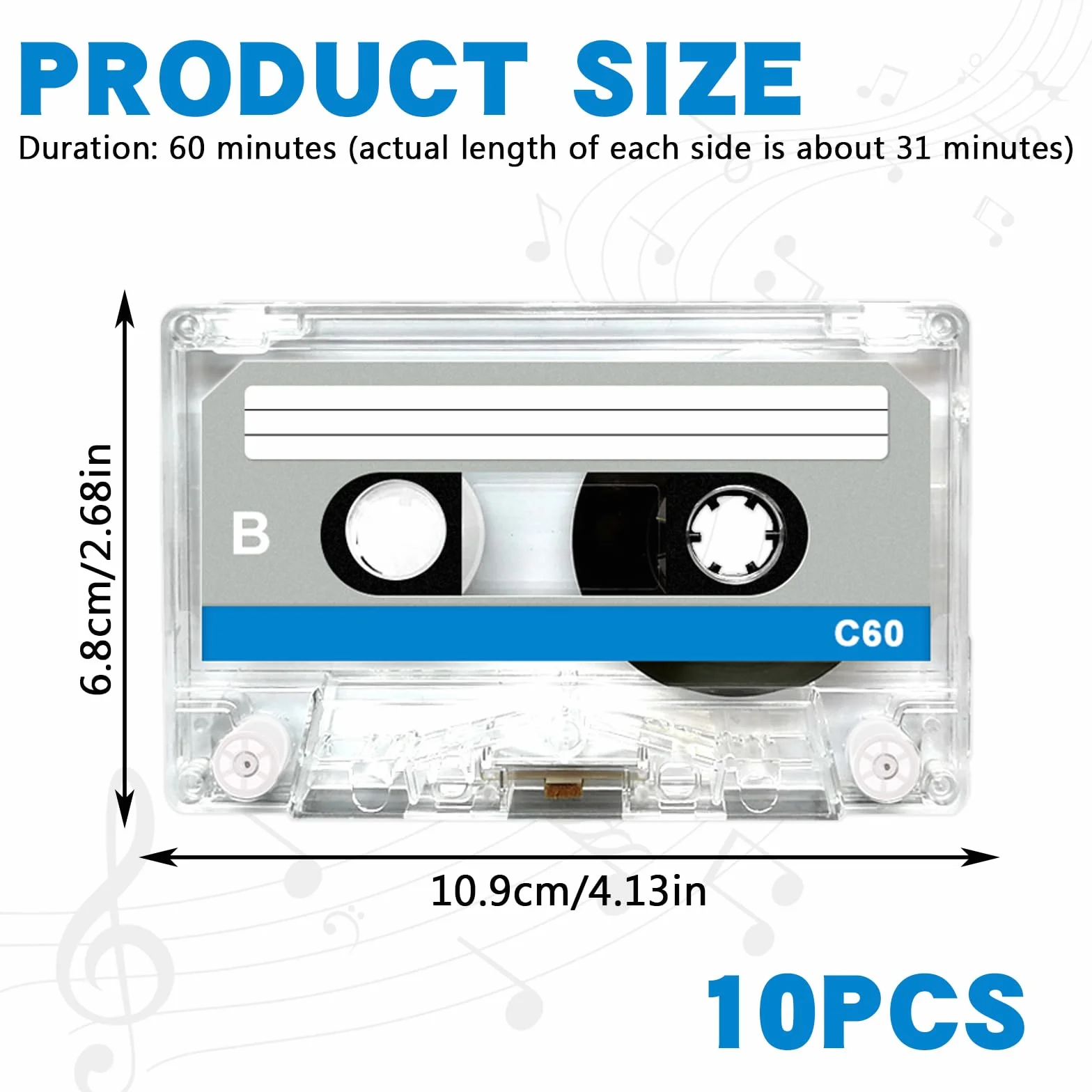 10 Piezas De Casetes De Audio Vacíos, Casetes De Audio Vacíos, Casetes De Música De 60 Min, Casetes De Audio Vacíos, Casetes De Audio De Bajo Ruido para Conferencias, Seminarios