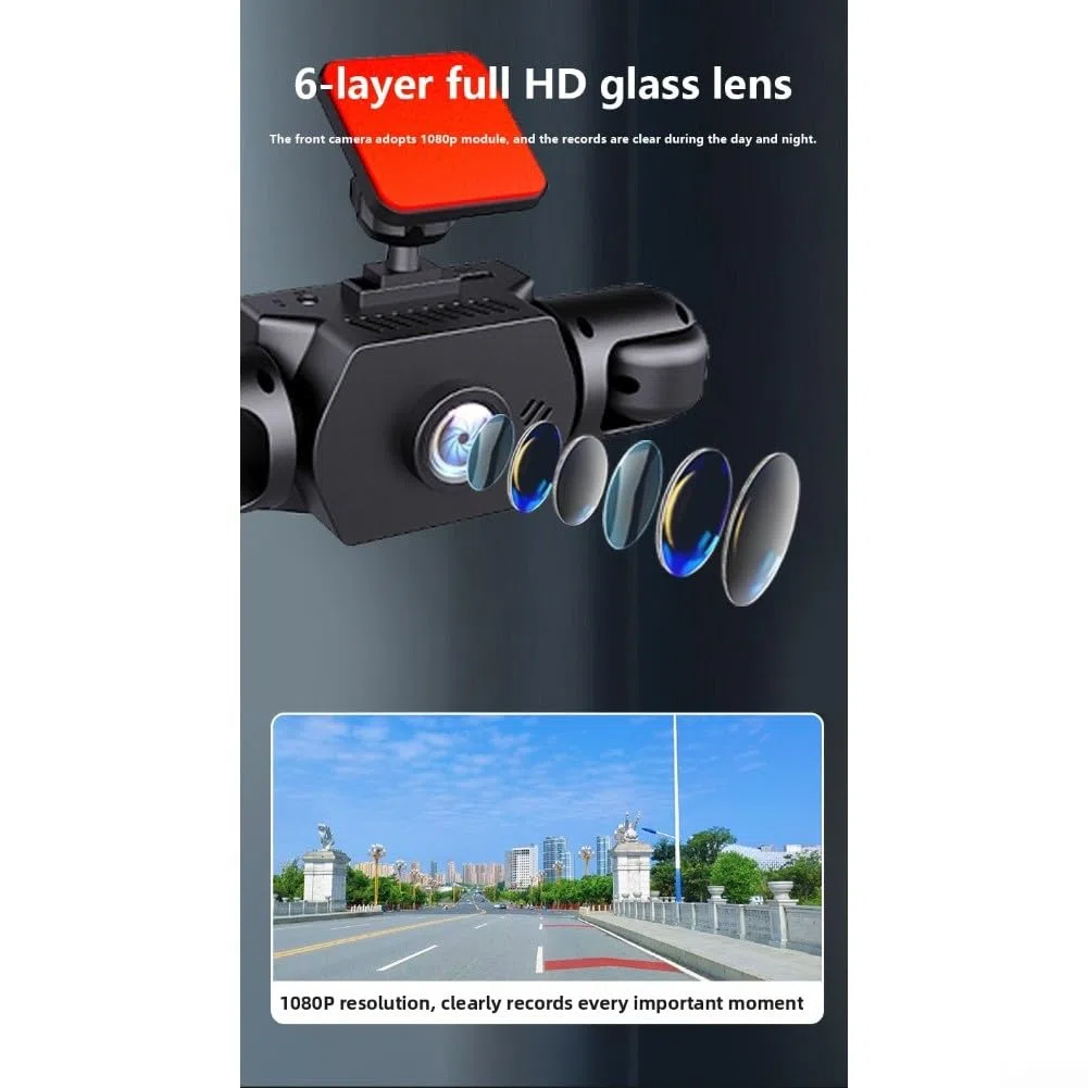 Zoegneer Cámara de salpicadero de 360 grados de 4 canales 4K delantera y 1080P lateral trasera con pantalla IPS de 3,16 pulgadas, detección de movimiento, grabación cíclica para coches, SUV, camiones
