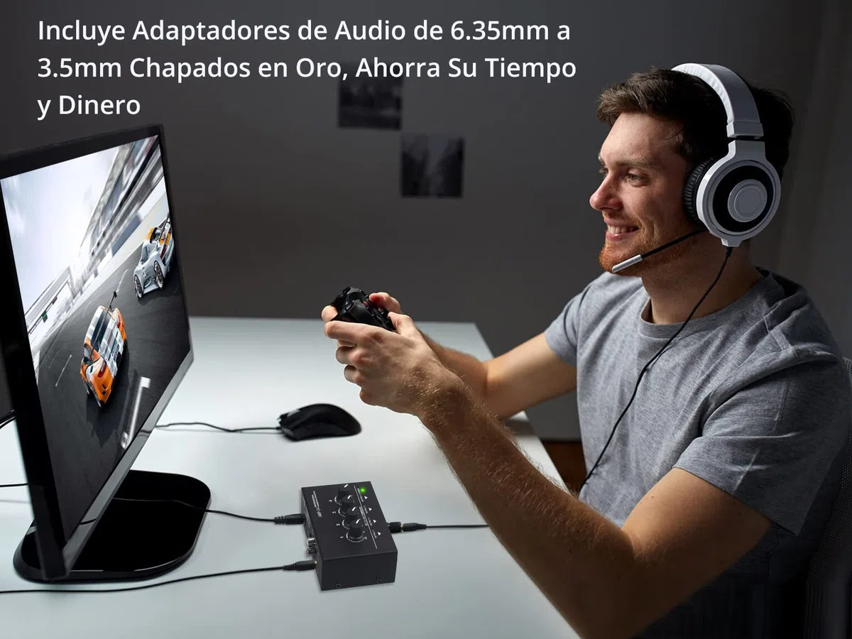 Neoteck Amplificador de Auriculares Estéreo Portátil 4 Canales Divisor Multicanal Jack de Auriculares TRS y Entrada de Audio TRS para Mezclador de Sonido con 5 Piezas de Adaptador 6.35mm to 3.5mm