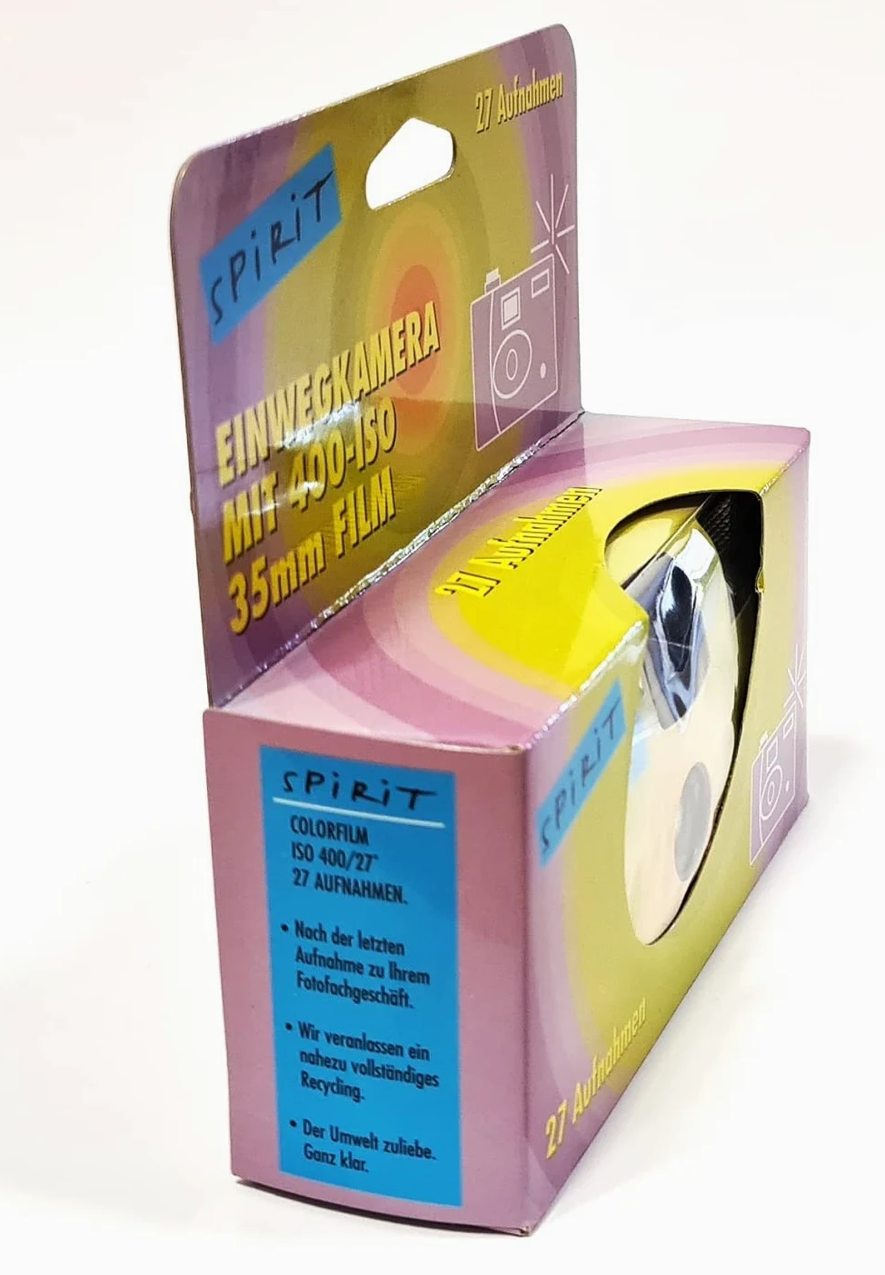 PHOTO PORST 1A - Juego de 3 cámaras desechables Edition Spirit en verde, multicolor, con flash, pilas y película (cada dispositivo para 27 enchufes)
