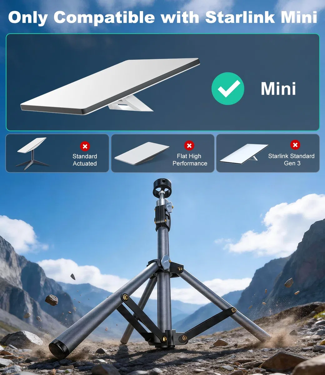 Soporte de trípode Starlink Mini con adaptador, soporte de trípode ajustable para mini plato Starlink, kit de montaje portátil para Starlink Mini Mount para Starlink Mini accesorios para acampar al