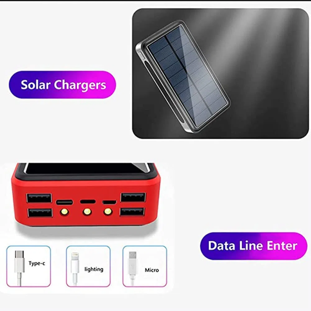 Móvil Portátil Batería Externa Cargador Solar, 100000Mah Power Bank Portátil Inalámbrico con 4 Outputs Power Bank con USB C Carga Rápida para 99% De Los Dispositivos USB del Mercado,100000M