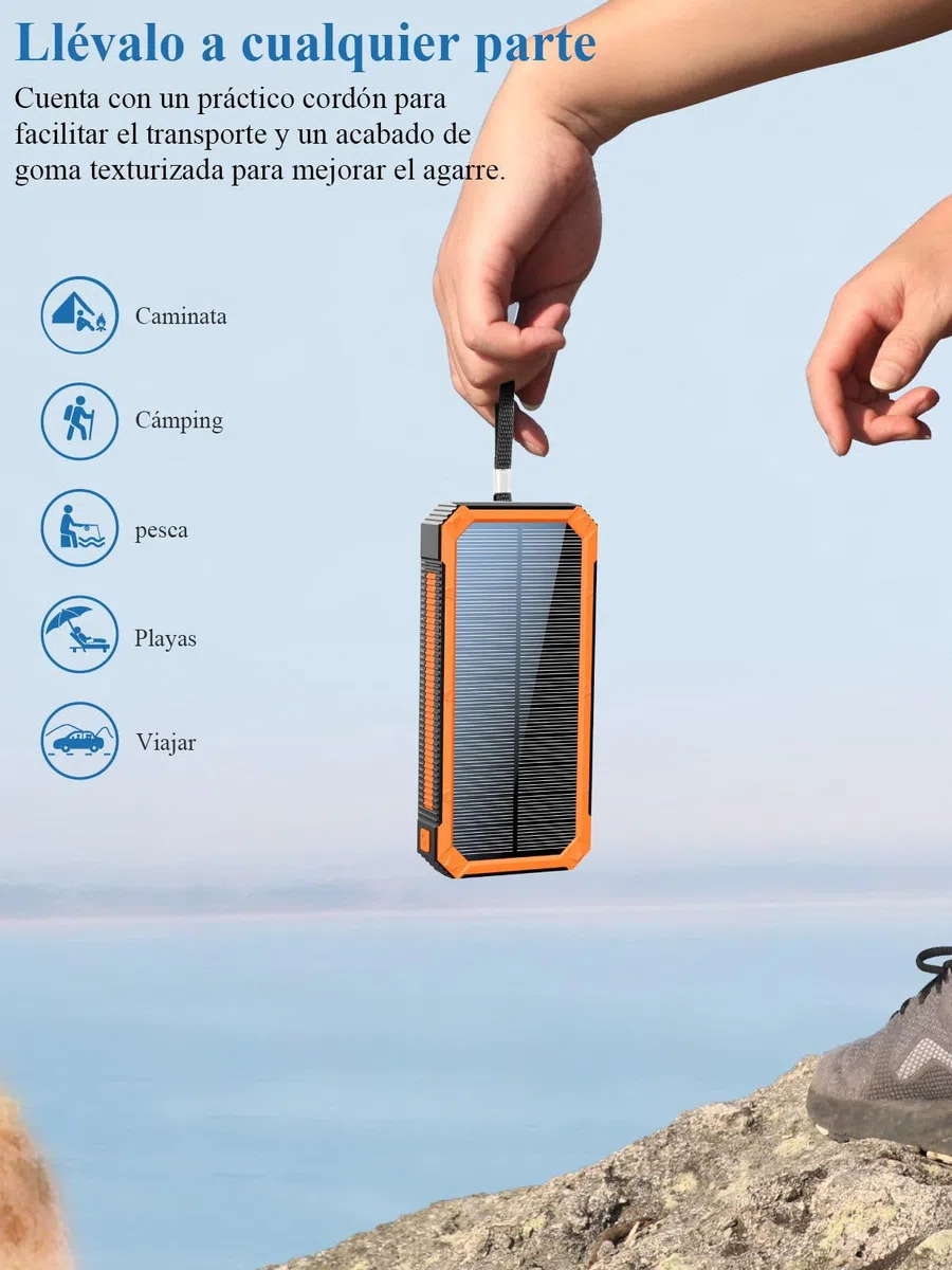 Cargador Solar 20000mAh PD20W Batería Externa Solar Power Bank Cargador Portátil USB C Carga Rápida Compatible con Teléfono Tableta