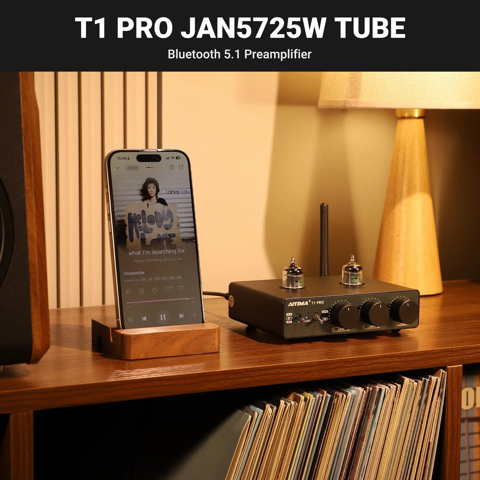 AIYIMA T1PRO Preamplificador de Tubo Audio Bluetooth 5.1 con Controles de Graves y Agudos