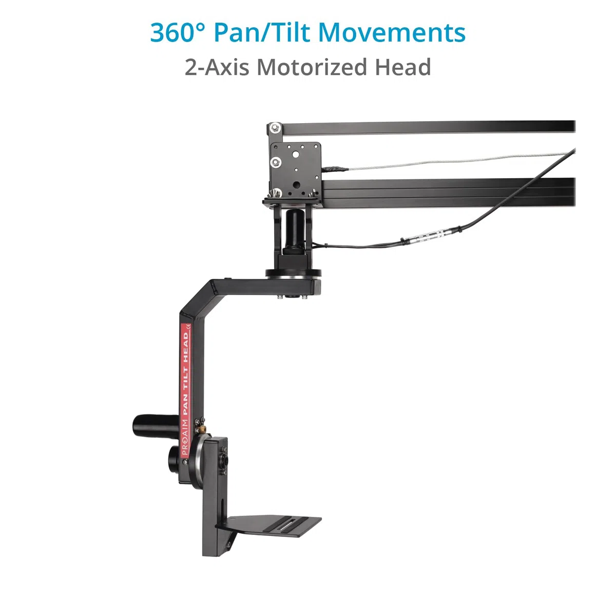 Cabezal PROAIM 2 Ejes 360° Pan-Tilt con Joystick 12V para jib, 7.5 kg | Cabezal de aluminio CNC con motores DC sin escobillas, 6–51°/s, control de amortiguación, cable de 15 m, altura máx. 26"