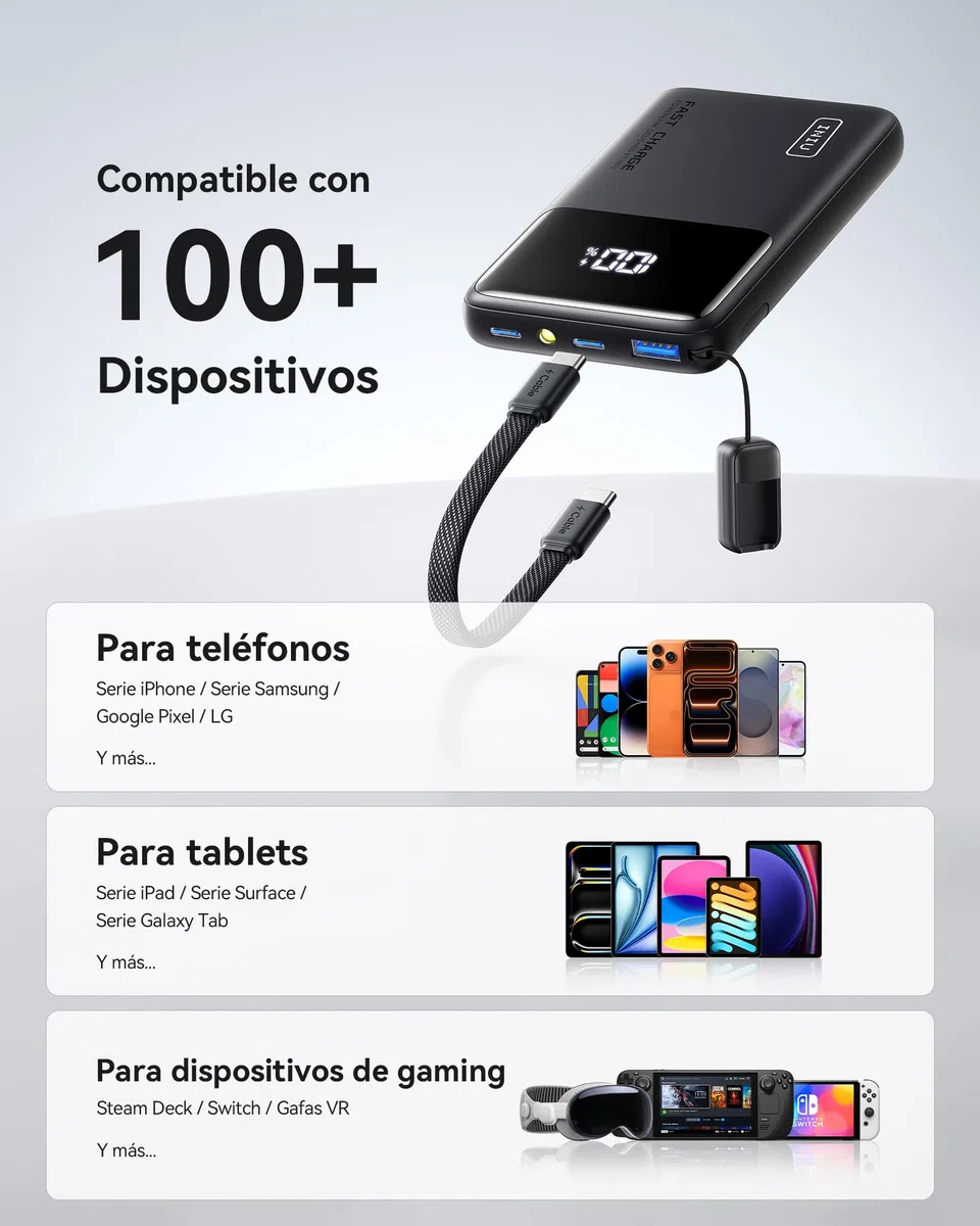 INIU 45W Power Bank, El Más Ligero 10000mAh Bateria Externa, PD3.0 Carga Rápida USB C Input & Output Bateria Portatil con Linterna para iPhone 17 16 15 14 13 12 Pro Samsung S22 S21 S20 iPad Airpods