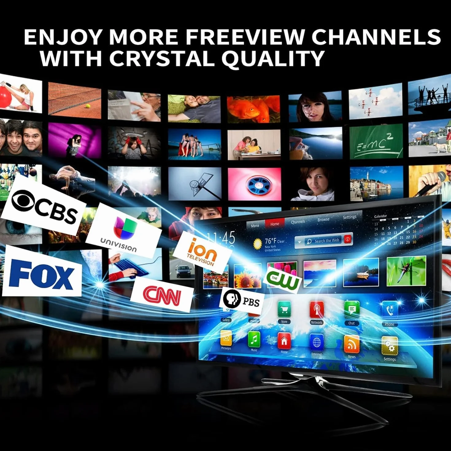 620+KM Antena TV Interior/Exterior, 2026 Nueva Antena de TVs Digital con Amplificador de Señal, Amplificador Antenas TV Interiores Potentes para HDTV 4K 1080P HDTV & VHF UHF-10M Cable Coax