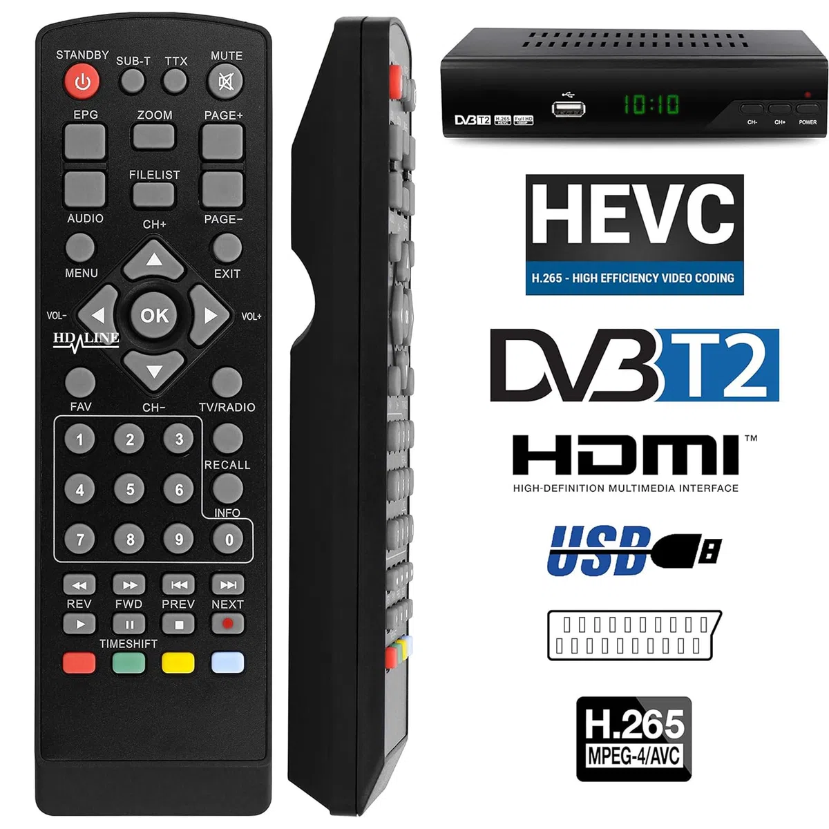 Tempo 4000 Decodificador TDT HD - DVB-T T2 – DVB T2 / HDMI Full HD/Canales Sintonizador/Receptor TV/H.265 HEVC/USB/Decoder/TNT/TDT Television / 4K