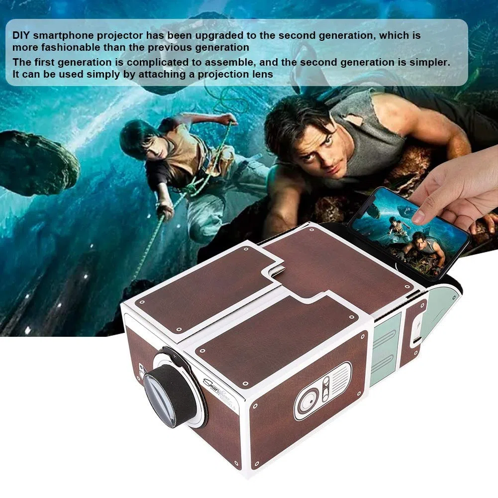 Mini proyector de teléfono bricolaje cine portátil en casa, juguete plegable de proyección de cartón de ampliación 8X se ajusta hasta el teléfono inteligente de 5,8 pulgadas