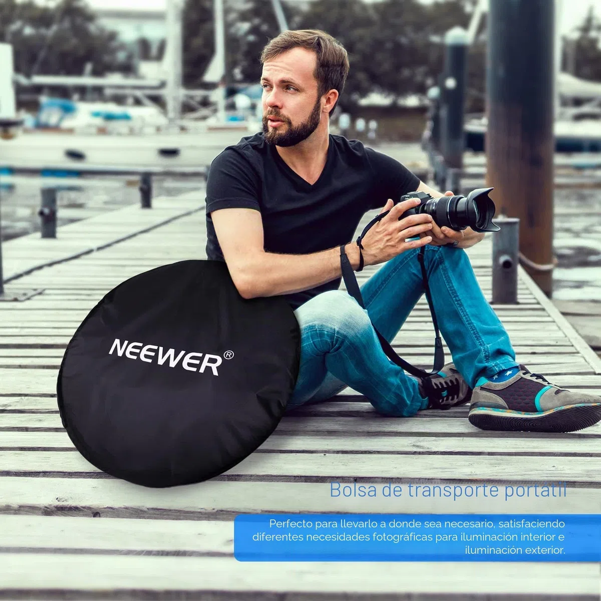 Neewer® Reflector de luz Ovalado 5 en 1, 120 x 180 cm, Plegable, Profesional, con Superficie translúcida, Plata, Negro, Oro, Blanco