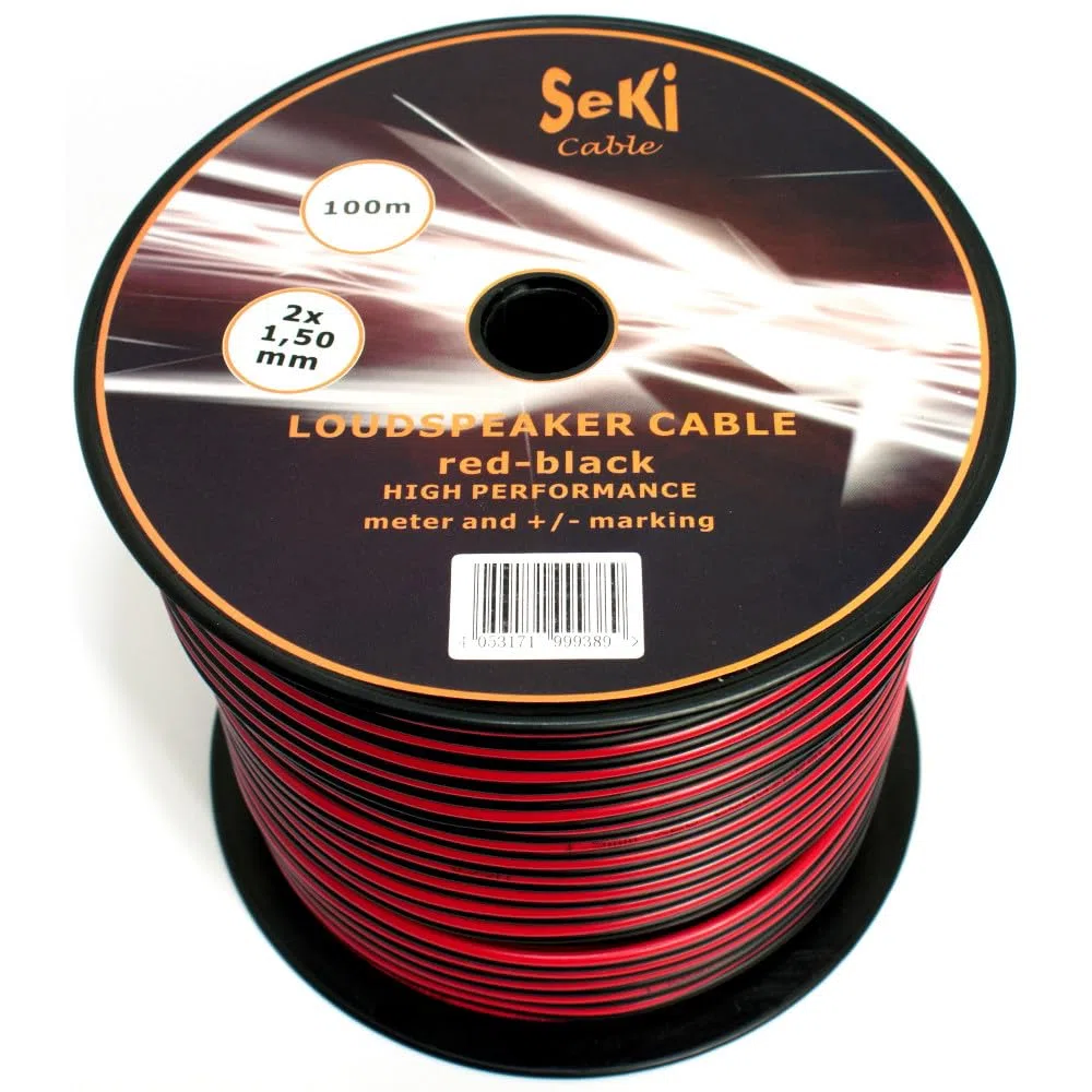 Cable de altavoz 2 x 1,50 mm² - 100 m - Rojo/Negro - CCA - Cable de audio - Cable de altavoz
