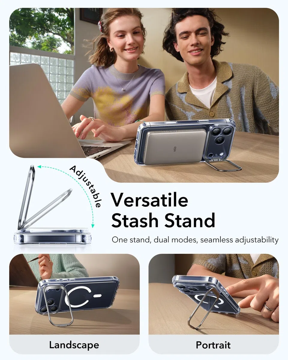 ESR Funda para iPhone 17 Pro MAX, Compatible MagSafe, Control de Cámara, Case con Soporte Oculto Integrado, Protectora Grado Militar, Resistente a Arañazos, Serie Classic, Transparente