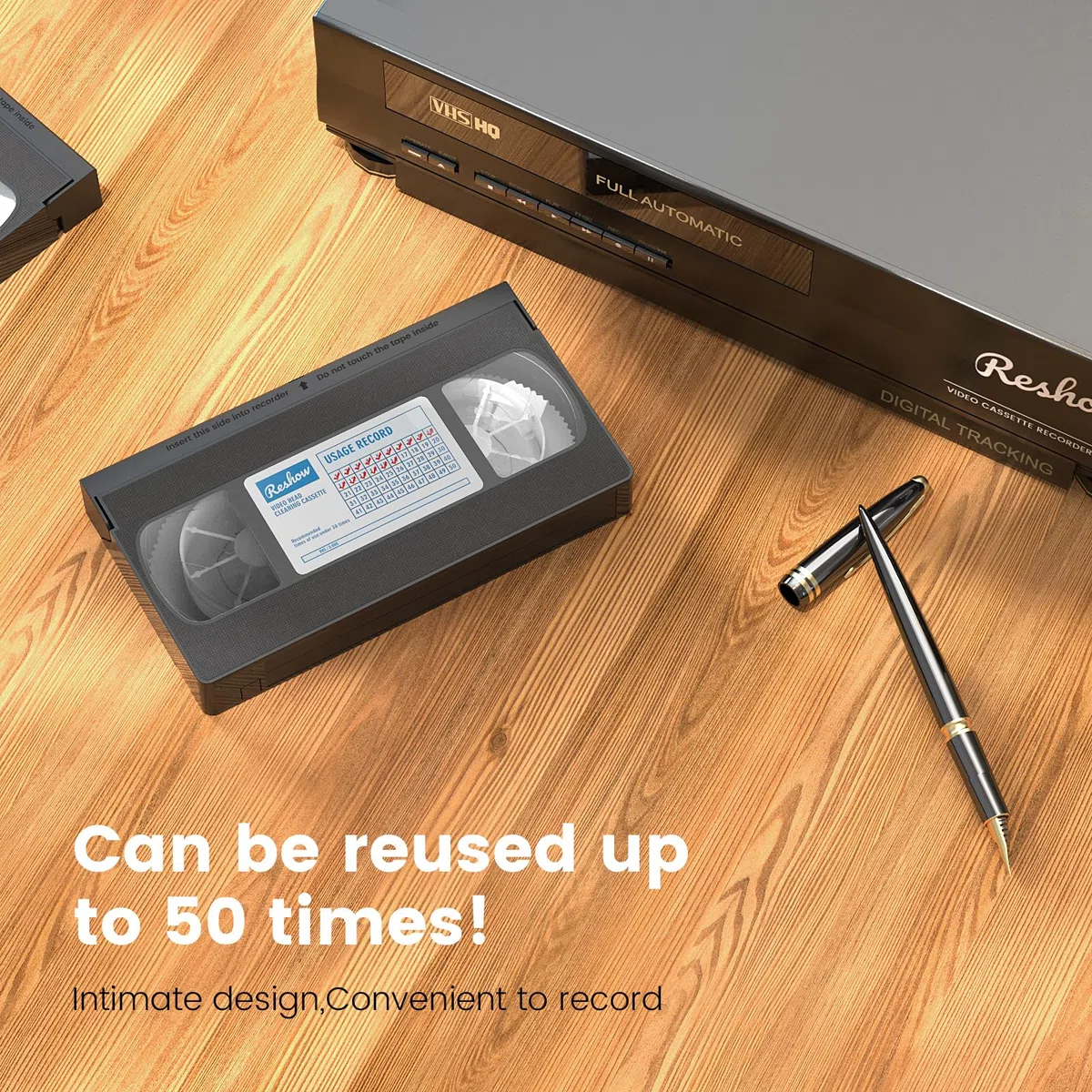 Reshow VHS Limpiador de cabezal de video para reproductores VHS/VCR, tecnología seca, no requiere líquido, reutilizable 30 veces, DRY 2
