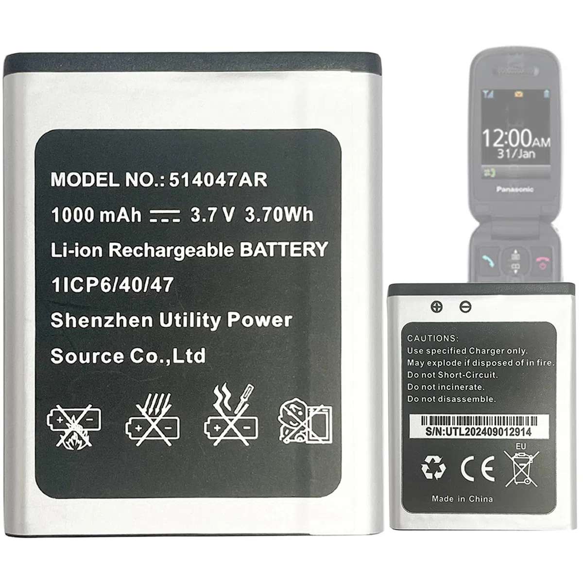 514047AR - Batería de Repuesto 514047AR Compatible con KX-TU446, KX-TU446/4, KX-TU456, KX-TU456EXCE, KX-TU466EXBE, KX-TU466EXWE Senioren Handy 514047AR Teléfono Batería