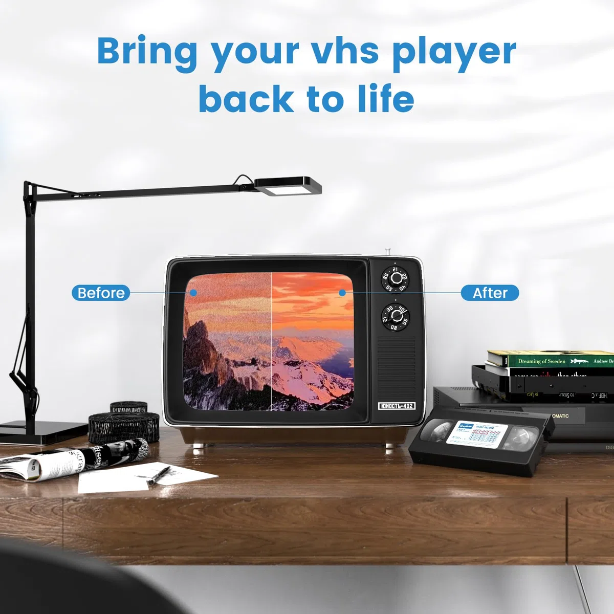 Reshow VHS Limpiador de cabezal de video para reproductores VHS/VCR, tecnología seca, no requiere líquido, reutilizable 30 veces, DRY 2