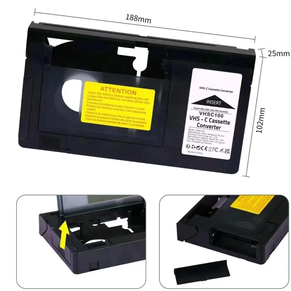 Adaptador de Casete VHS-C Convertidor de VHS Caja convertidora de Video Adaptador Convertidor de Casete VHS Reproductor de Cintas para VHS a VHSC No Compatible Mini DV de 8 mm Hi8