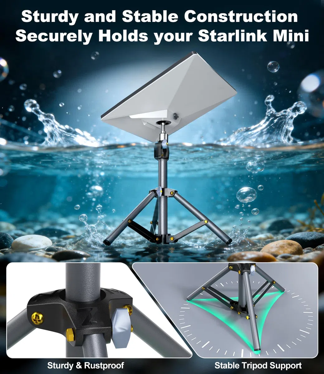 Soporte de trípode Starlink Mini con adaptador, soporte de trípode ajustable para mini plato Starlink, kit de montaje portátil para Starlink Mini Mount para Starlink Mini accesorios para acampar al