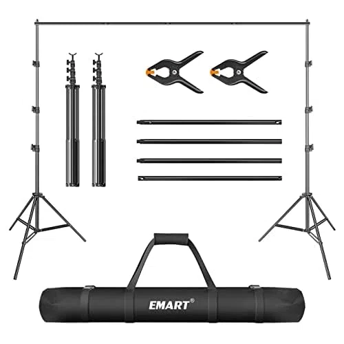 EMART Soporte de Fondo para Fotografía 2,6m X 3m, Kit de Sistema de Telón de Fotográfico Ajustable con 2 Abrazaderas de Resorte para Foto Estudio de Video Fiesta Boda