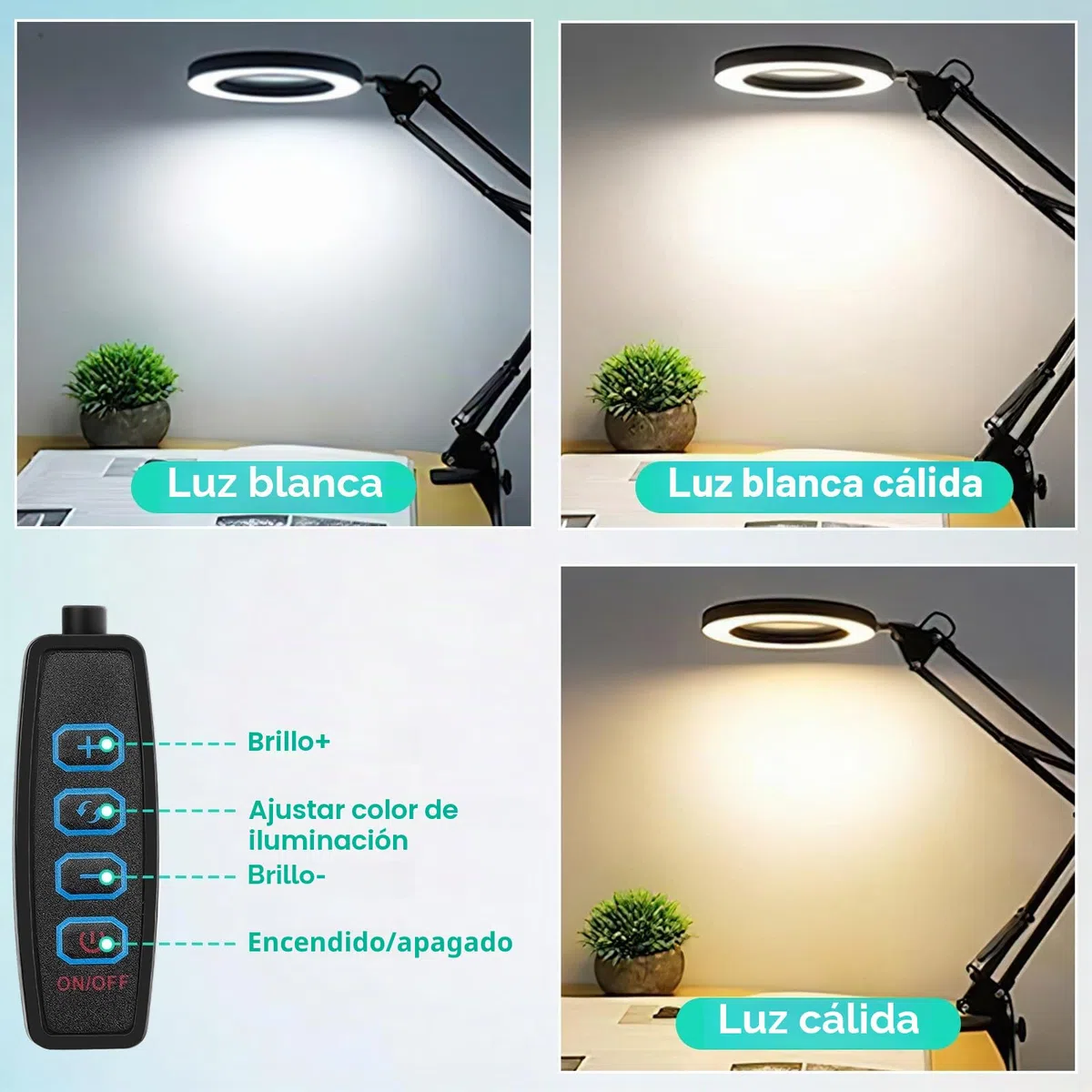 Lupa de 15 aumentos con luz, lámpara de escritorio LED con base y clip, luz de lupa LED con 3 modos de color, regulable, para reparaciones de bricolaje, macro, dibujo y lectura