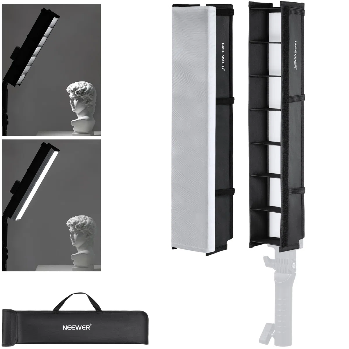 NEEWER Difusor de Softbox de Rejilla de Luz de Tubo para Barra de Luz LED BH20B, 2 Pack Softbox de Tira de Rejilla de Panal con Difusor, Bolsa de Transporte, Cierres Táctiles para YouTube TikTok, NS2S