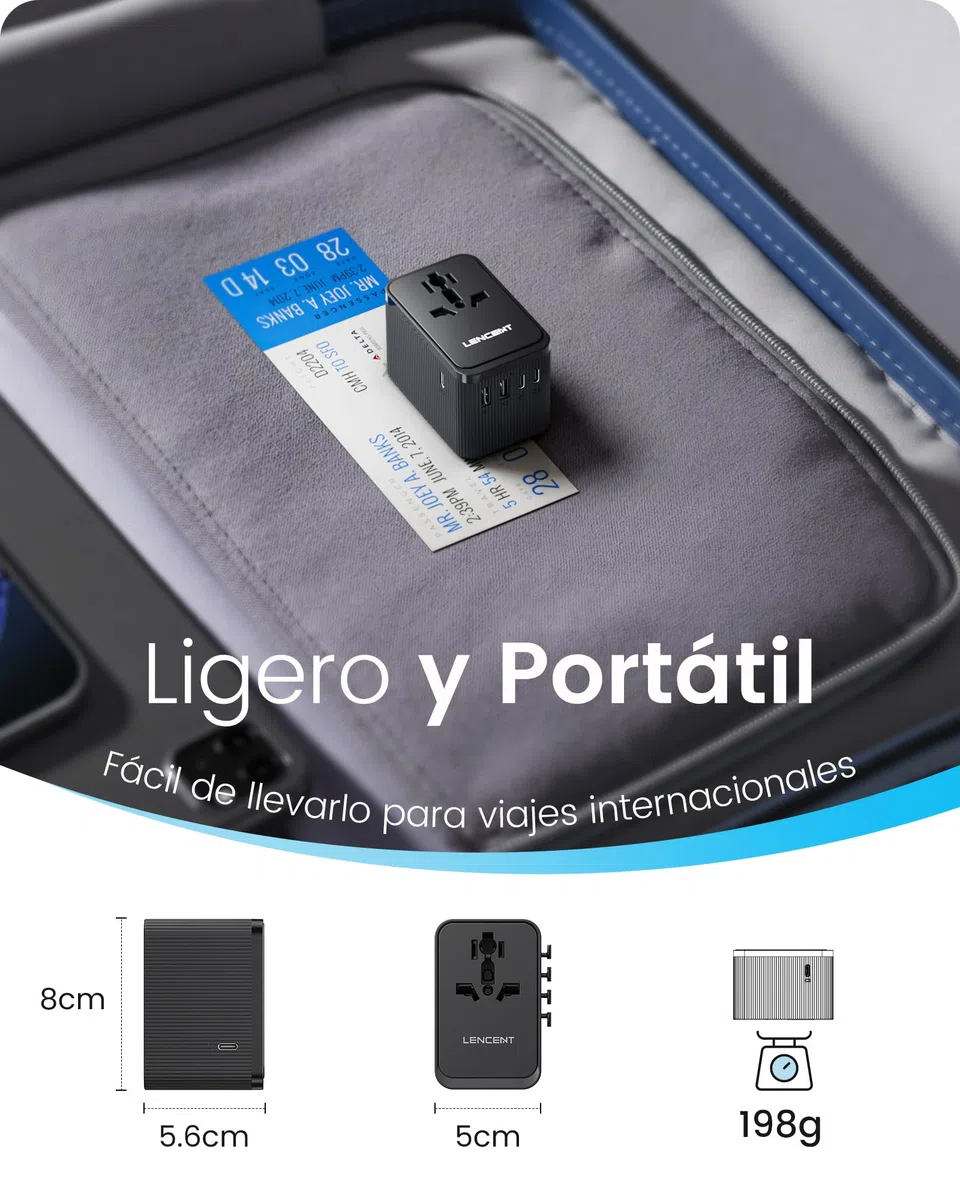 LENCENT Adaptador Enchufe Universal 28 W, Enchufe de Viaje Global con 3 USB C y 2 USB A, Cargador Internacional para Estados Unidos, Reino Unido, Japón, Australia, India, Nepal, Tipo A/C/D/G/I