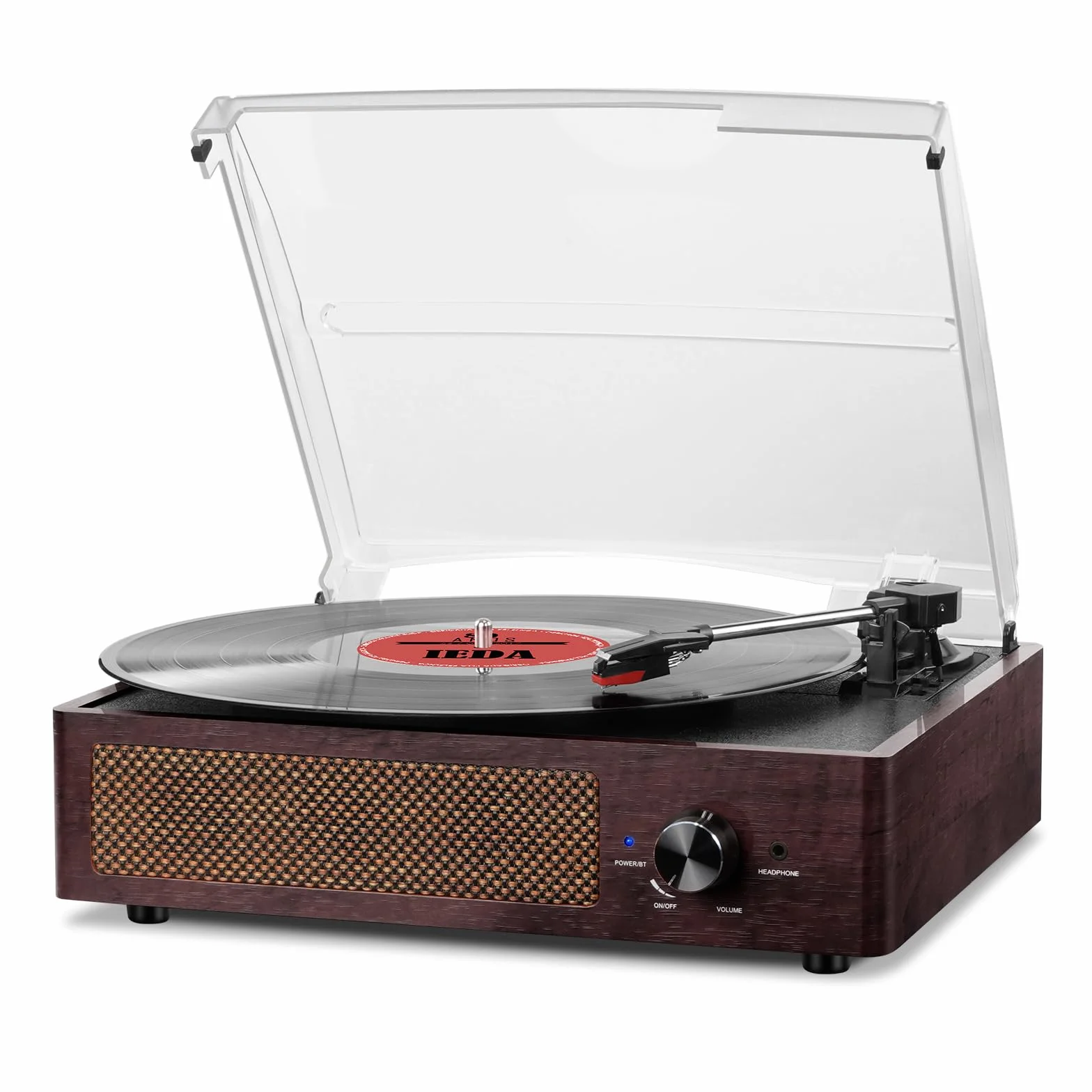 Tocadiscos Vintage Bluetooth con Altavoces Incorporados, 3 Velocidades 33/45/78 RPM, Salida RCA/Aux in - Marrón