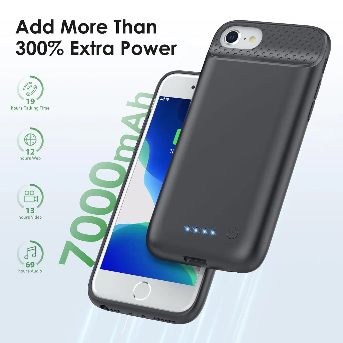 Feob Funda de batería para iPhone 8/7/6s/6/SE (2022/2020), potente funda protectora portátil delgada de 7000 mAh, funda de carga de batería recargable extendida para iPhone 8/7/6s/6/SE-4.7 pulgadas