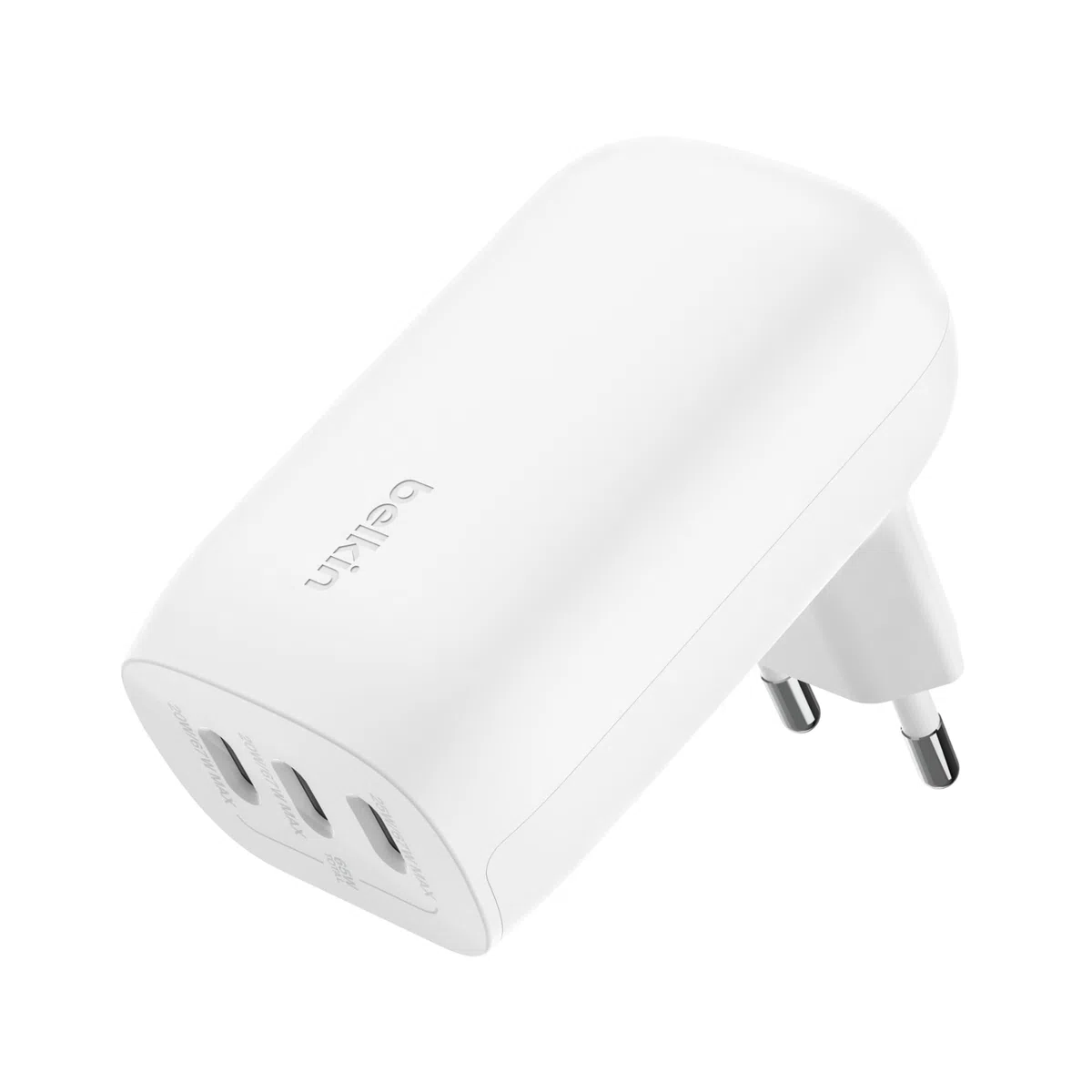 Belkin Cargador de Pared con 3 Puertos USB-C y PPS a 67 W BoostcCharge Pro, Carga rápida USB-C PD 3.1 para la Serie iPhone 16, 15, MacBook Pro, AirPods, Galaxy y Otros con Power Delivery, Blanco