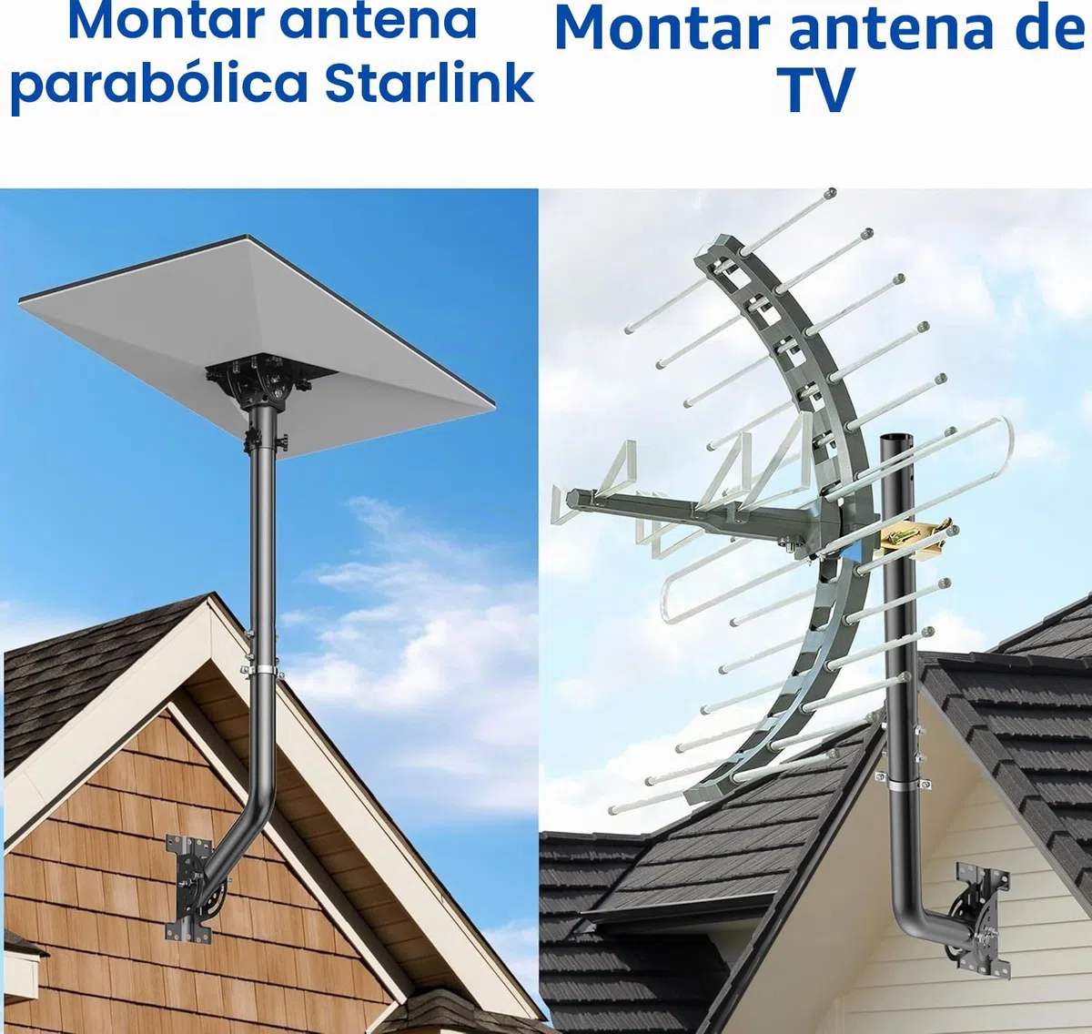Soporte universal ajustable para antena de TV, poste de hierro pintado (1,38 x 24 pulgadas) – Montaje en pared, alero o techo, soporte pivote resistente con hardware incluido, negro