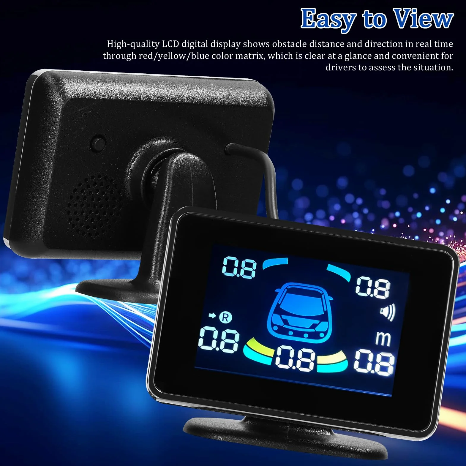 Shkalacar Sensores Aparcamiento Coche, Detector Radares para Coche, Parking Sensor con 8 Sensores, Pantalla LCD, Soporte Delantero y Trasero, Advertencia de Sonido/Zumbador/Silencio