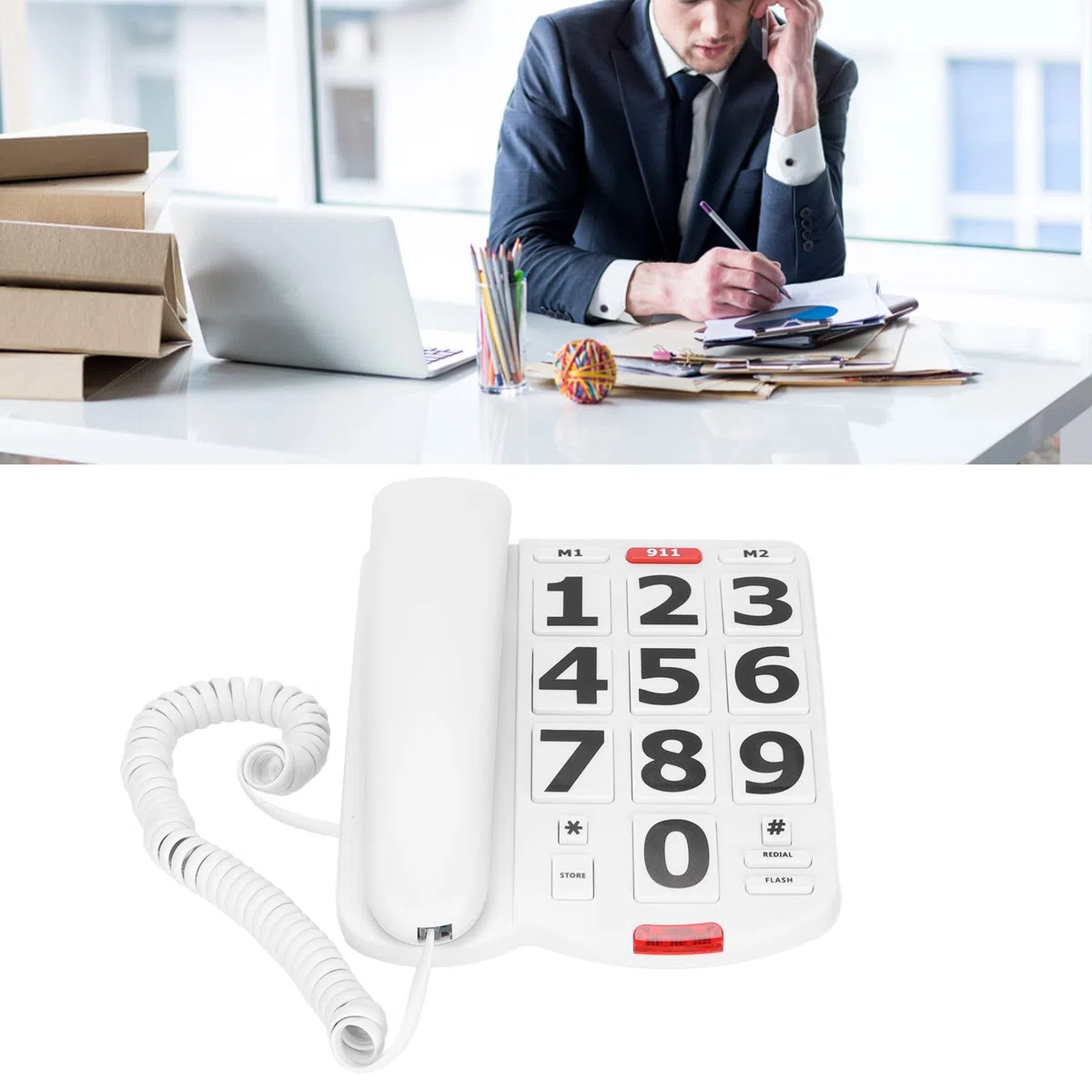 Focket Teléfono de botón Grande para Personas Mayores, Teléfono de botón Grande con Cable para Personas Mayores, Teléfono de botón Grande con Cable para Personas con discapacidad auditiva