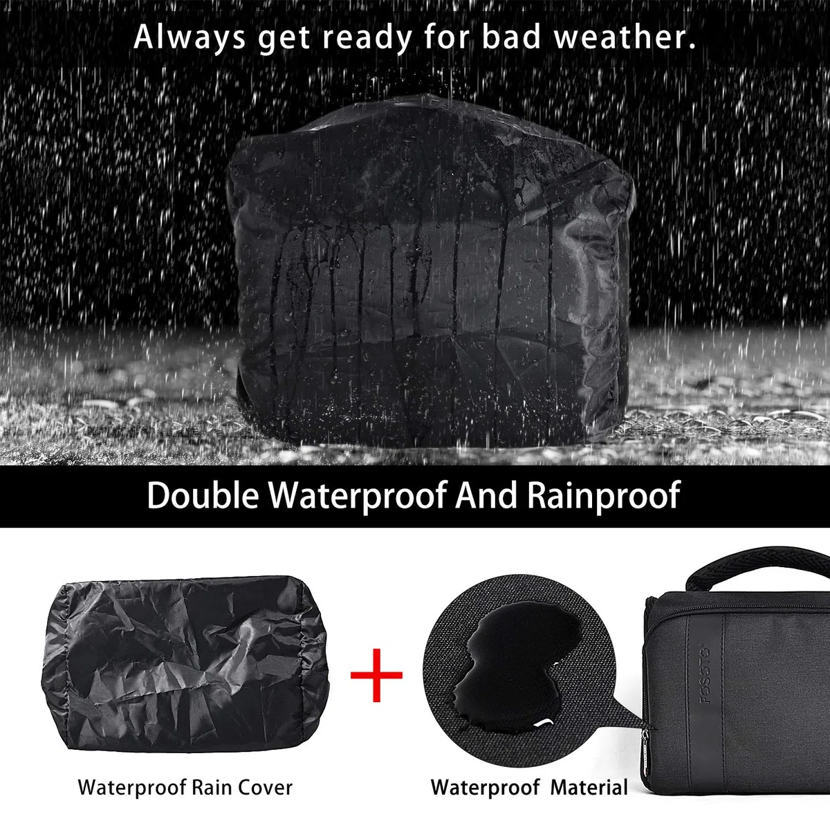 FOSOTO Bolsa Funda Cámara Réflex SLR DSLR Digital Negra de Hombro Impermeable, para 1 Cámara 1 ó 2 Lentes Accesorios para Nikon D5600 Z6 Canon EOS 1300D 700D 1200D Sony a68K FujiFilm