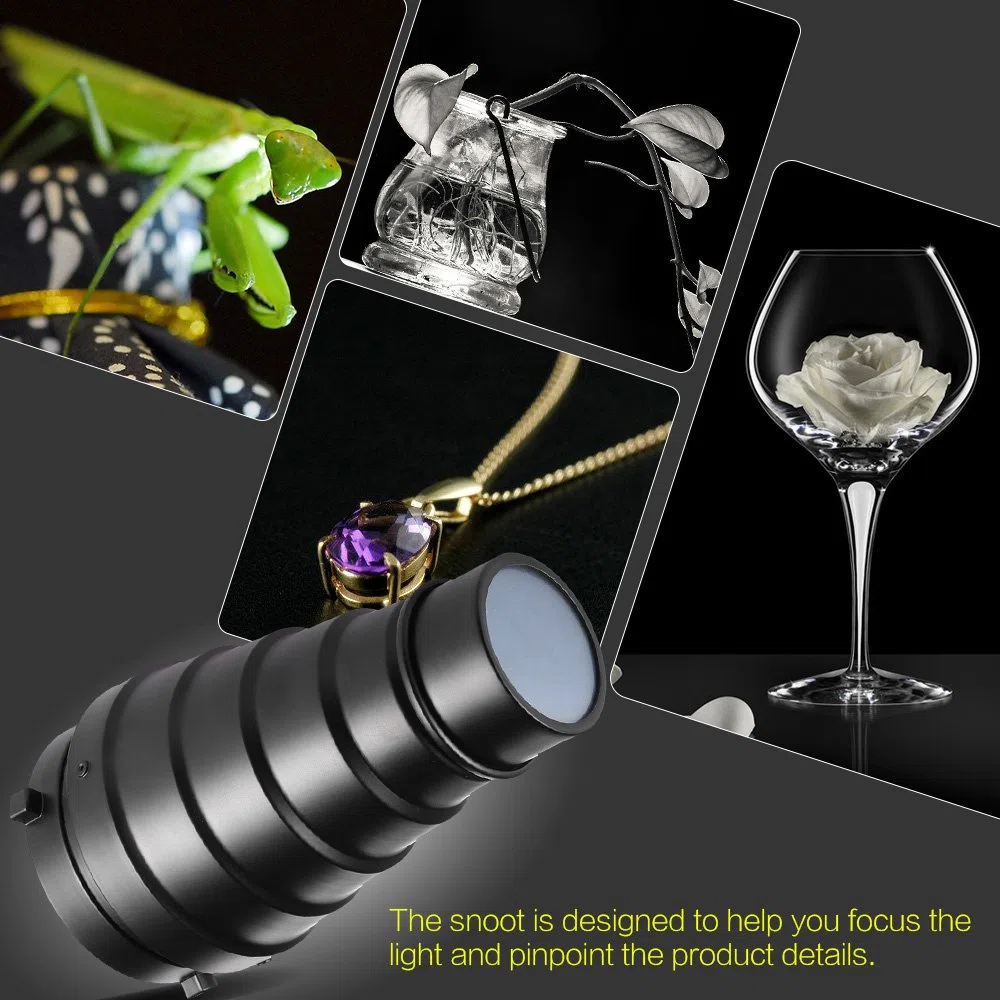 Metal cónico Snoot con rejilla de nido de abeja 5pcs Kit de filtro de color para Bowens Mount Studio estroboscópico Monolight Fotografía Flash