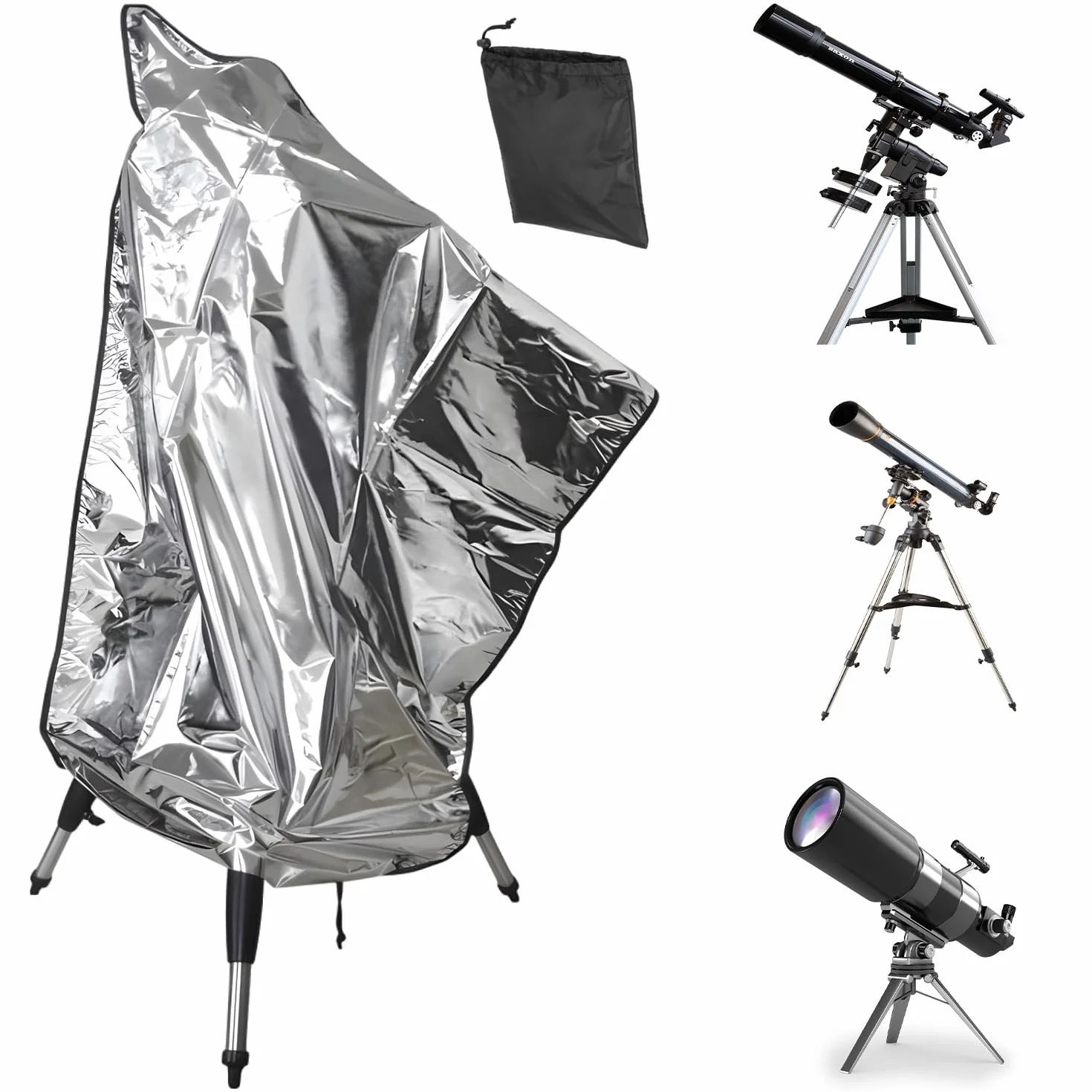 Cubierta telescópica de 120 x 160 cm, con bolsa de almacenamiento, cubierta telescópica para exteriores, impermeable, cubierta protectora para telescopio, protección contra el polvo, resistente