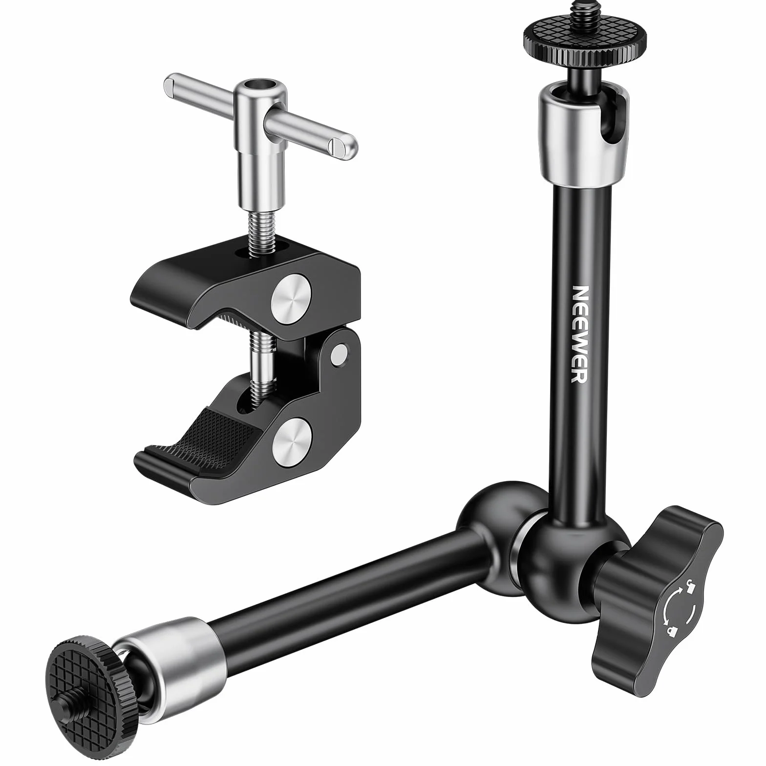 NEEWER Brazo mágico Ajustable de 25 cm con Super Clamp, Rosca de 1/4" y 3/8", Tornillos de 1/4" para Flash/luz LED/micrófono/Monitor Compatible con Jaula de cámara SmallRig, Carga máxima:1.5kg, ST25C