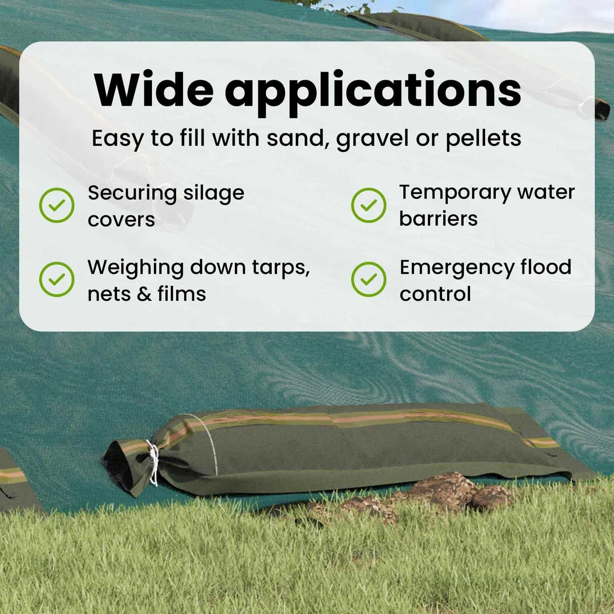 vidaXL Sacos de Arena 10 pcs Verde 120 x 27 cm HDPE, Bolsas de Arena industriales, Reutilizables para controlar Suelos, eficientes en prevención de inundaciones