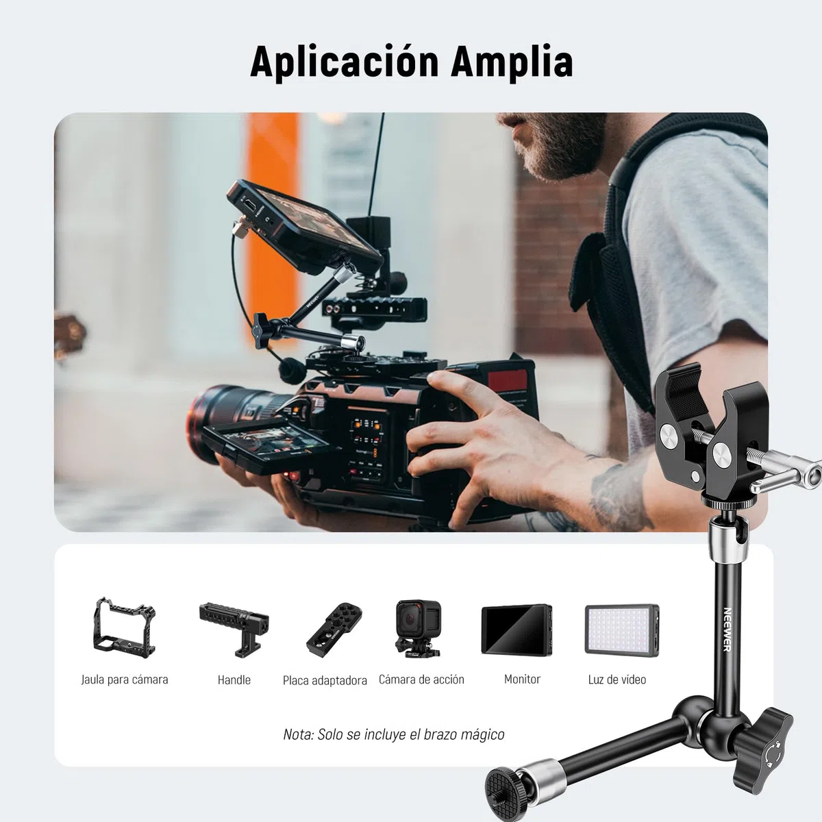 NEEWER Brazo mágico Ajustable de 25 cm con Super Clamp, Rosca de 1/4" y 3/8", Tornillos de 1/4" para Flash/luz LED/micrófono/Monitor Compatible con Jaula de cámara SmallRig, Carga máxima:1.5kg, ST25C