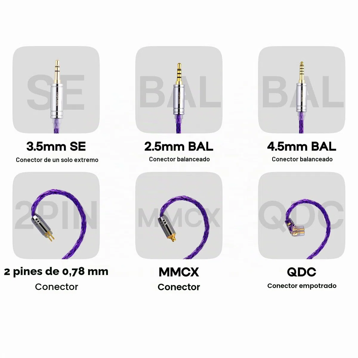 Linsoul Tripowin Zonie 16 Core Silver Plated Cable SPC Earphone Cable (2pin-0.78, 3.5mm, Violet)