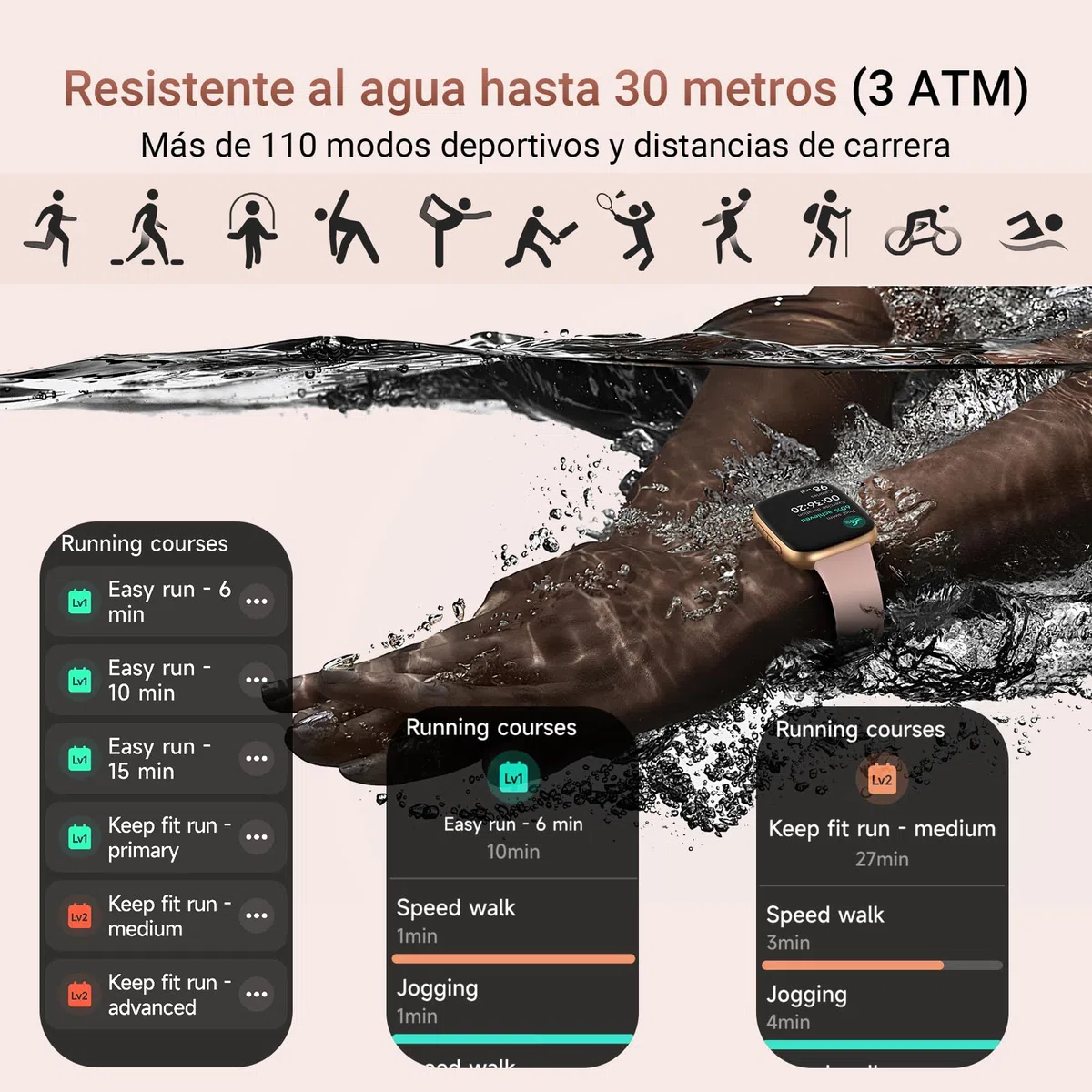 Reloj Inteligente Mujer 1.85" AMOLED Smartwatch Mujer con Llamadas y Asistente de Voz, 3ATM Whatsapp Notificaciones, SpO2/Pulsómetro/Monitor de Sueño, 110 Modos Deportes para iPhone Samsung Android
