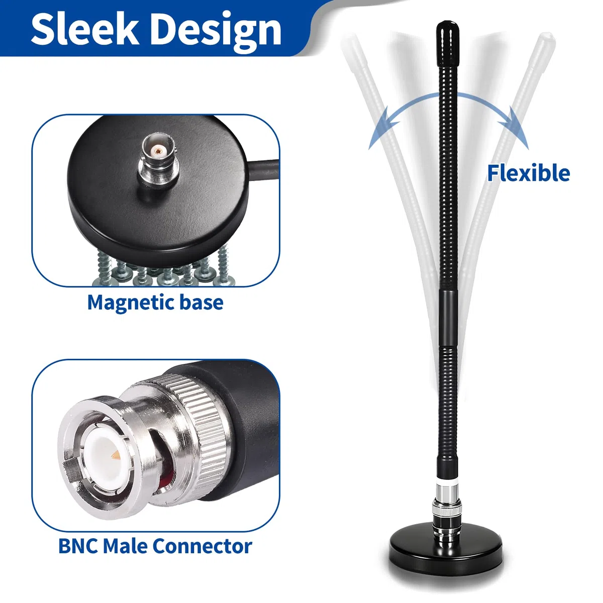 Bingfu Antena CB 27MHz BNC Conector PL259 Soft Whip Base Magnética Cable 3Metros Compatible con Cobra Midland Uniden Maxon President CB Radio Mano Portátil Móvil Escáner de Policía