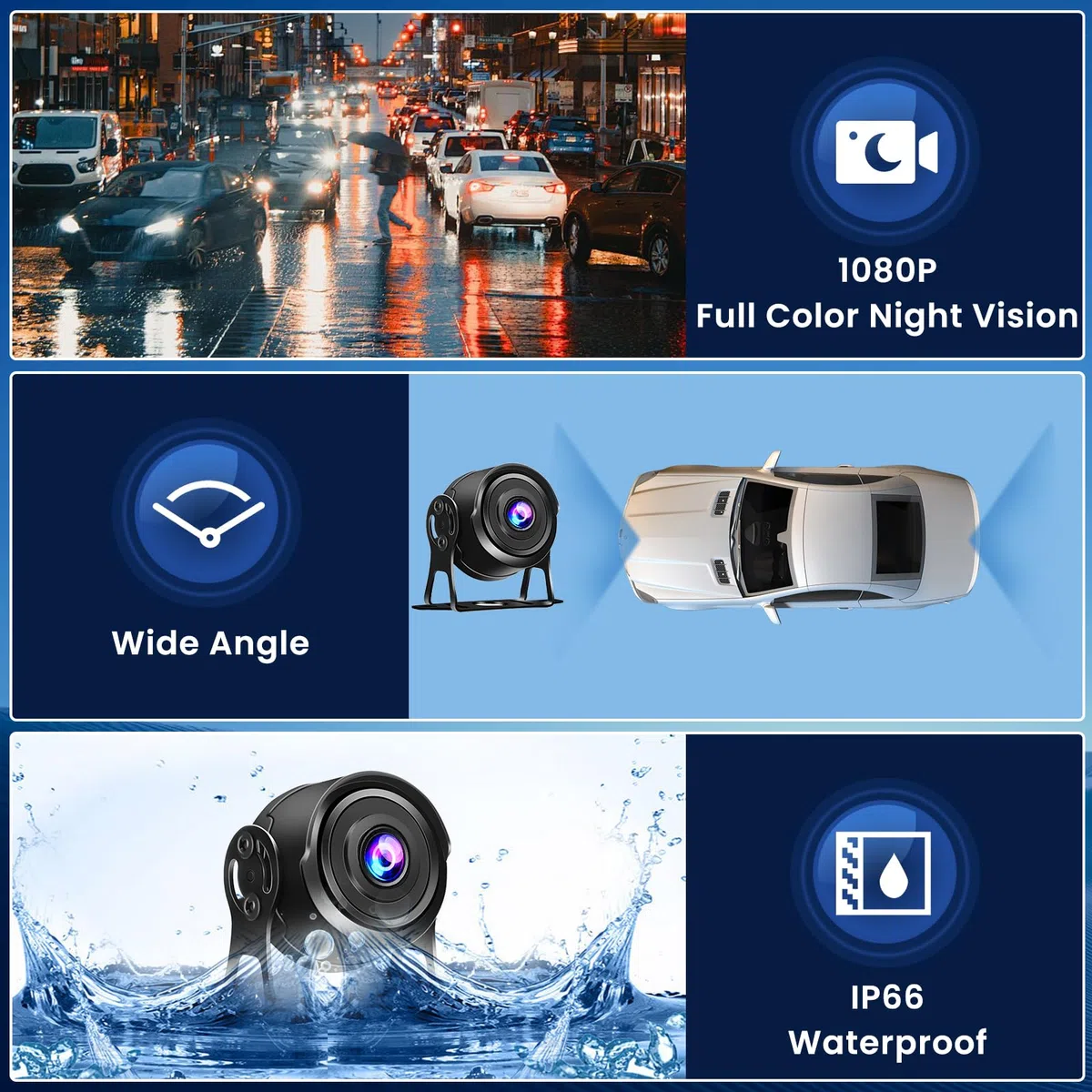 Hikity Kit de Cámara de Marcha Atrás con Pantalla LCD de 7" y Cámara Trasera AHD, Señal Estable, IP66 Impermeable, IR Visión Nocturna 4-Pin 15M Camión/Remolque/Bus/Camara de Marcha (12-24V)