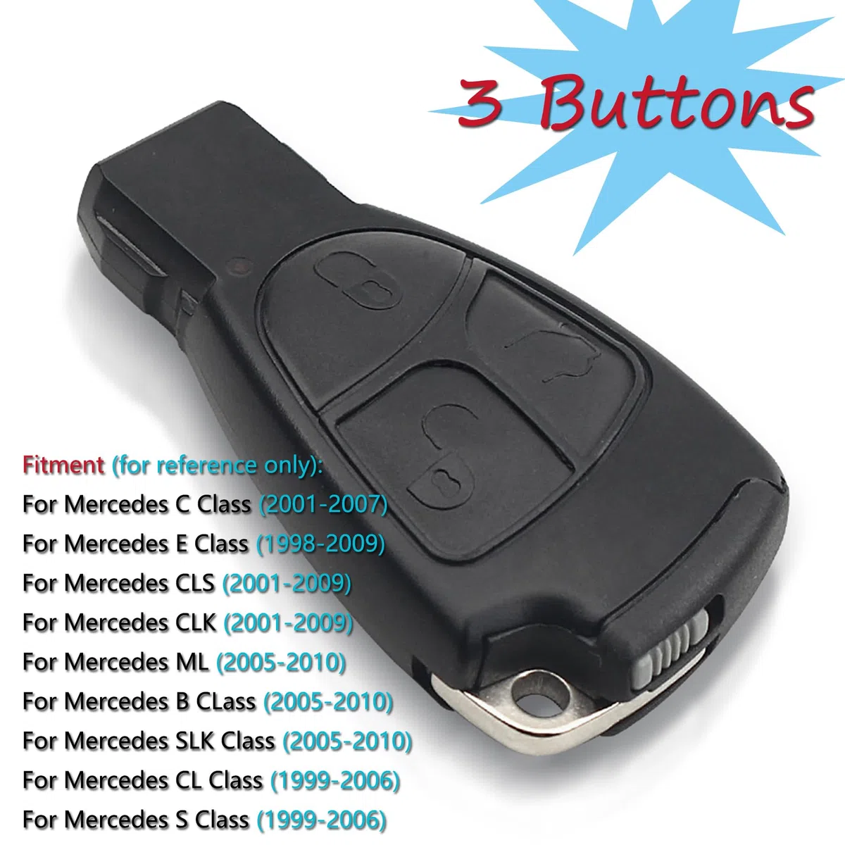 Heart Horse 3 botón Carcasa Mando Llave del Coche, Funda Llave Remoto para Mercedes, Remoto Carcasa Llave para B ENZ W203 W210 W211 B C E CLK SLK ML Class con 433Mhz NEC Chip