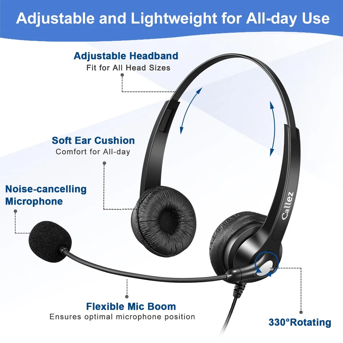 Auriculares Teléfono Fijo RJ9, Micrófono con Cancelación de Ruido, Cascos Binaurales para Cisco 7821 7975G 7811 7942G 8841 8851 9971 Teléfonos IP Oficina Call Center, Plantronics M12 M22 Amplificador
